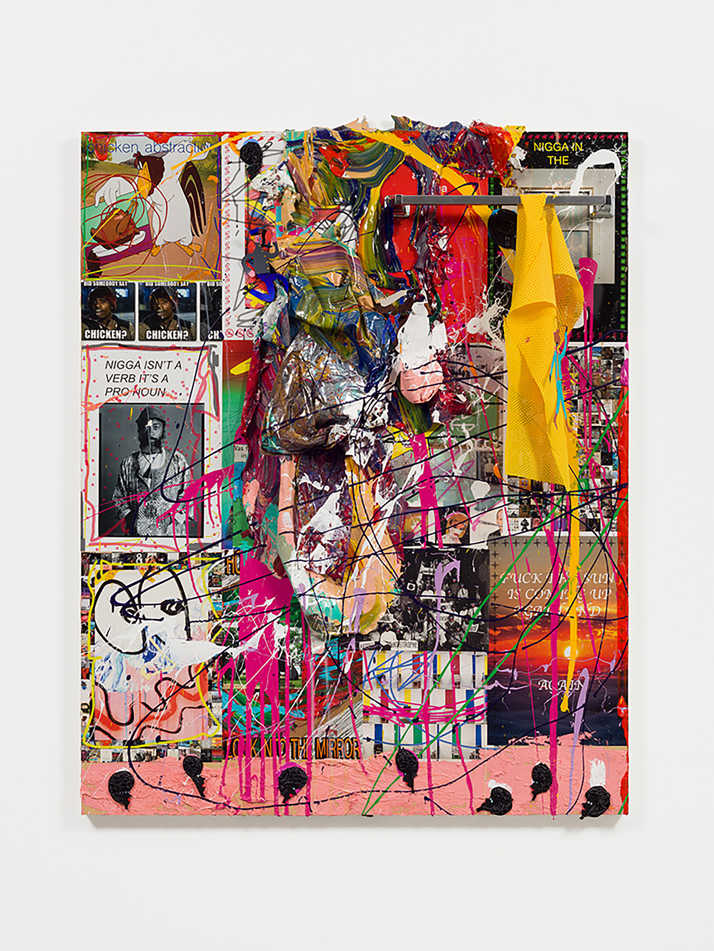 Devin Troy Strother - Appropriation: Part 8 “Can we Swop Races for the day?” (Just for a lil bit, a hour tops), 2017 Mixed media on panel 62h x 48w x 5d inches