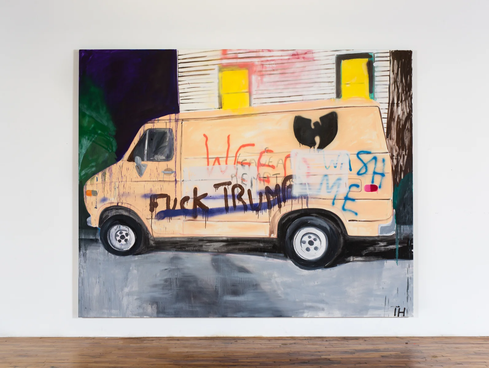 Thrush Holmes - Fuck Trump , 2017 Oil and spray paint on canvas 96h x 120w inches