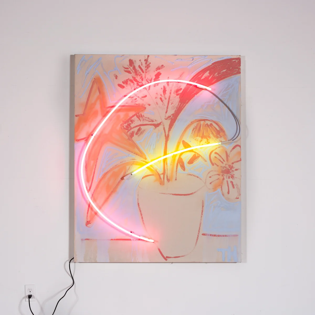 Thrush Holmes - Hourless , 2017 Oil, oil stick, neon on canvas 60h x 48w inches