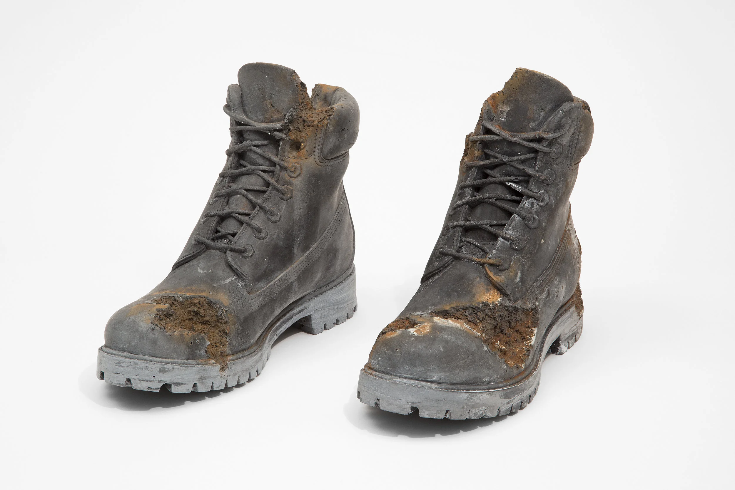 Daniel Arsham - Steel Eroded Boots (Pair) , 2019 Steel and hydrostone 8.75 x 12 x 4 inches each shoe