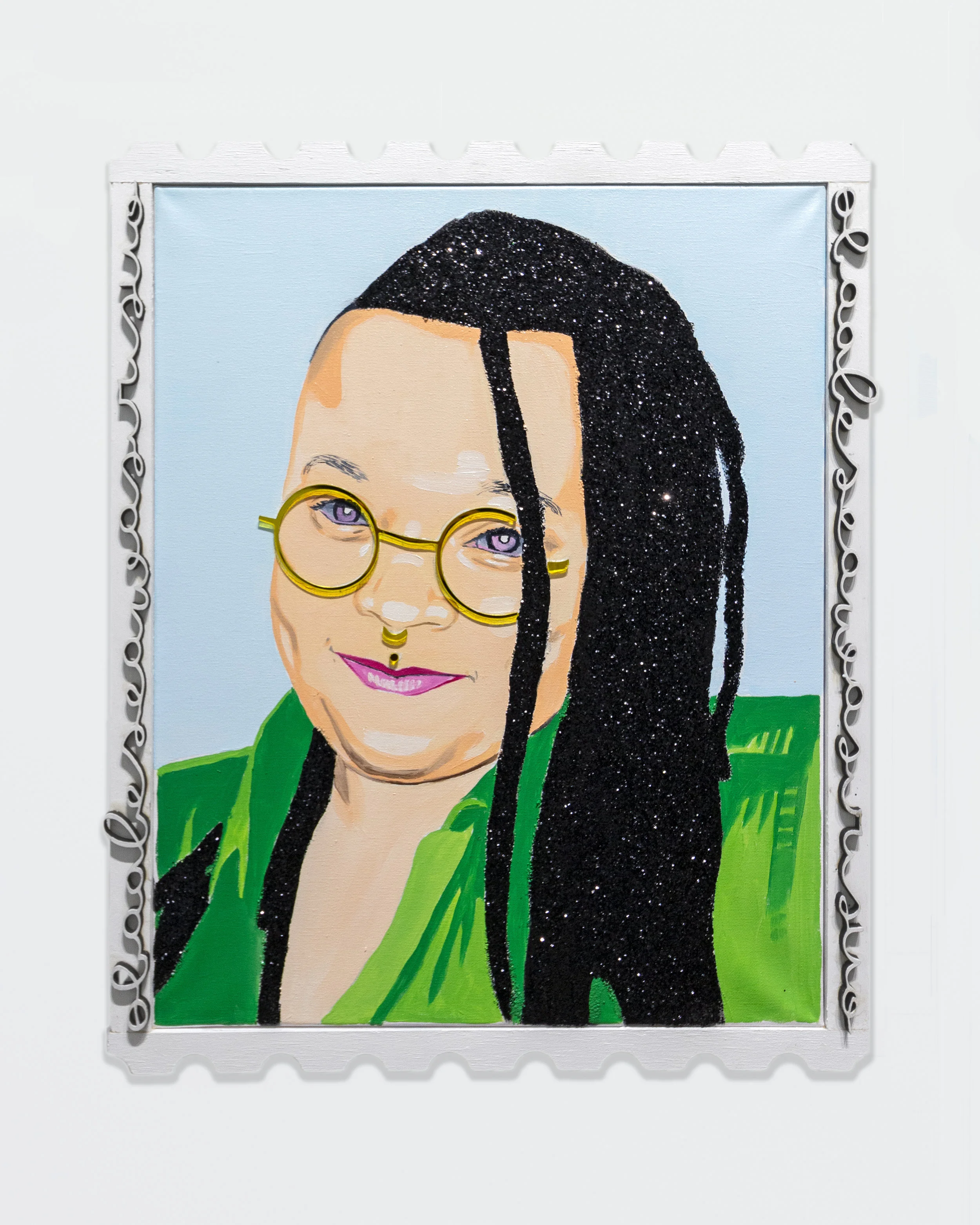 Conrad Egyir - The Countenance From Our First Hug, Vanessa Reynolds , 2018 Acrylic, oil, and glitter on canvas 22h x 18w inches