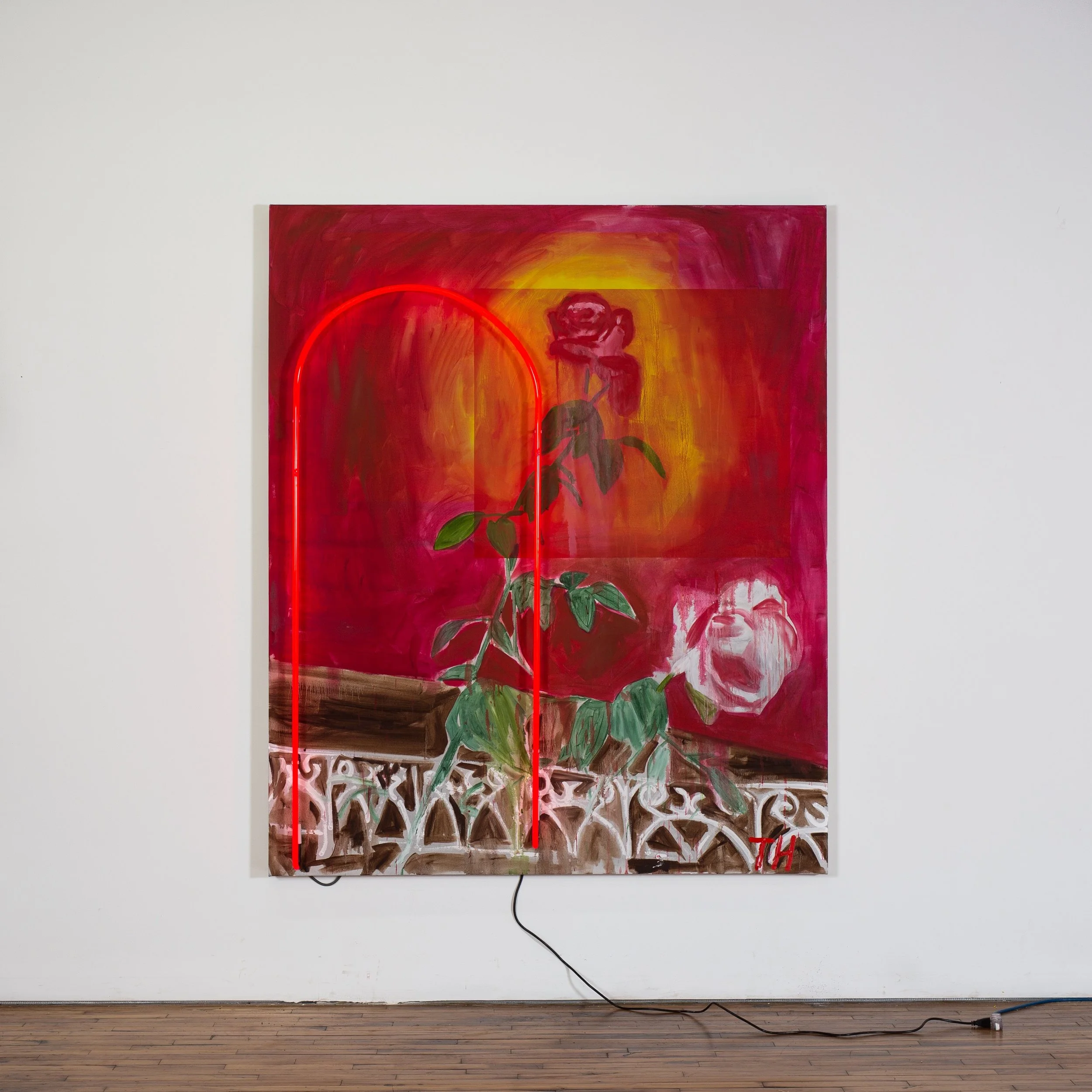 Thrush Holmes - Your Eyes are Wild , 2019 Acrylic, oil, neon on canvas mounted to panel 72h x 60w inches