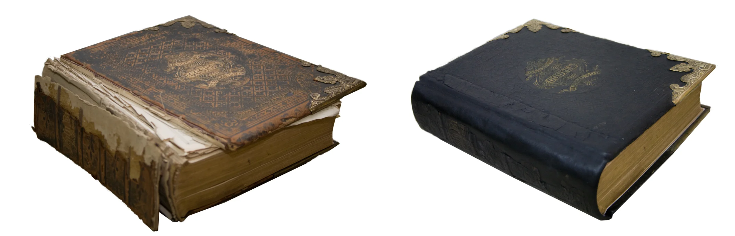 A Family Bible before and after restoration