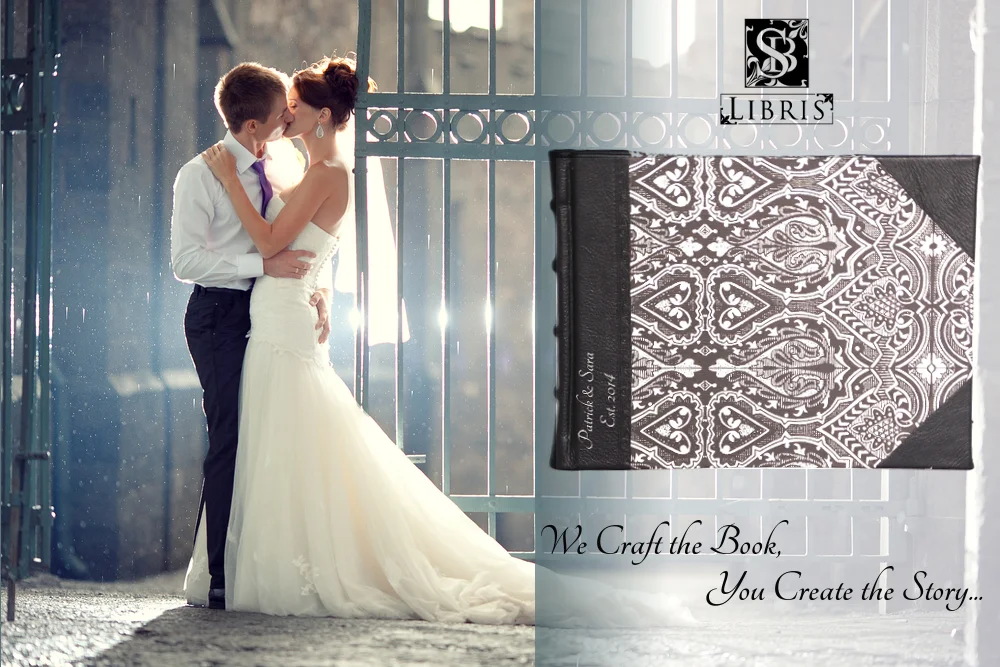 Black leather wedding guest book