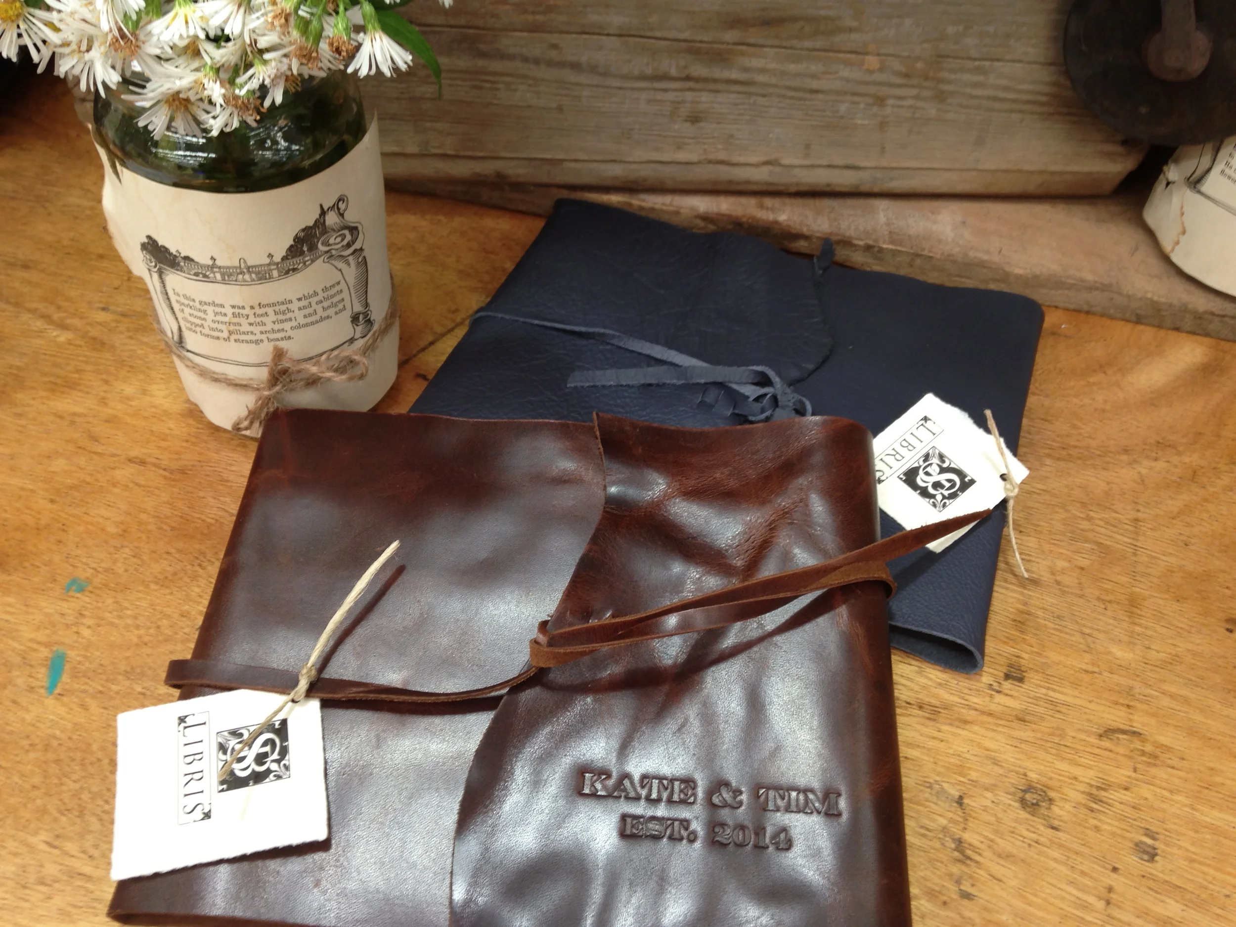 Wedding guest books in leather wrap style. &nbsp;