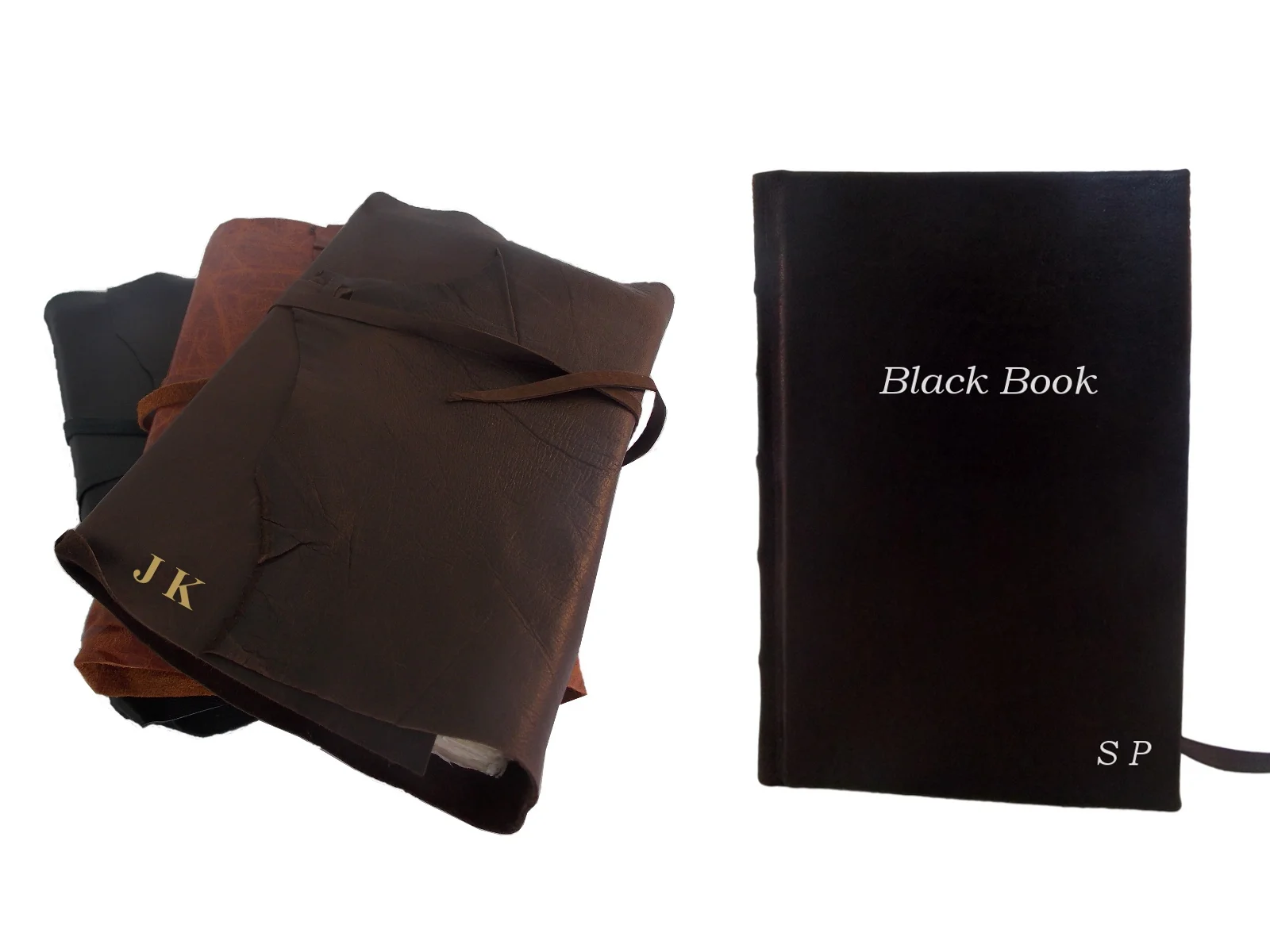 Leather Rustic Wrap Journal in 3 colours with initials embossing; &nbsp;Full Leather Journal in Black