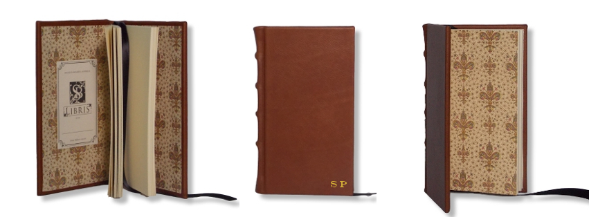 Product Featured: Slimline Leather Journal in Brown $75. Gold embossing of initials in Engravers font (embossing $15)