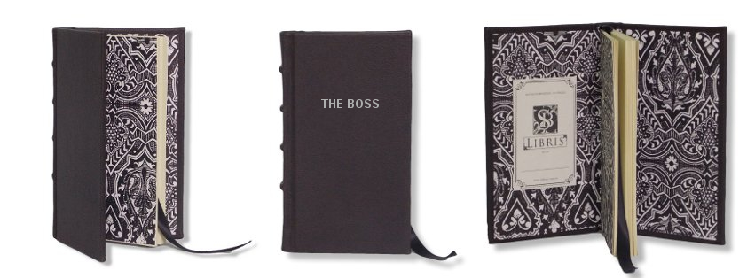 Product Featured: Slimline Leather Journal in Black $75. Silver title embossing in Block font (embossing $25) 