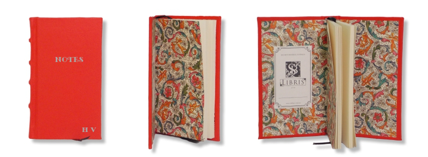 Product Featured: Slimline Leather Journal in Orange $75. Silver embossing of title and initials in Monotype Gallia font (title embossing $25, Initials $15)