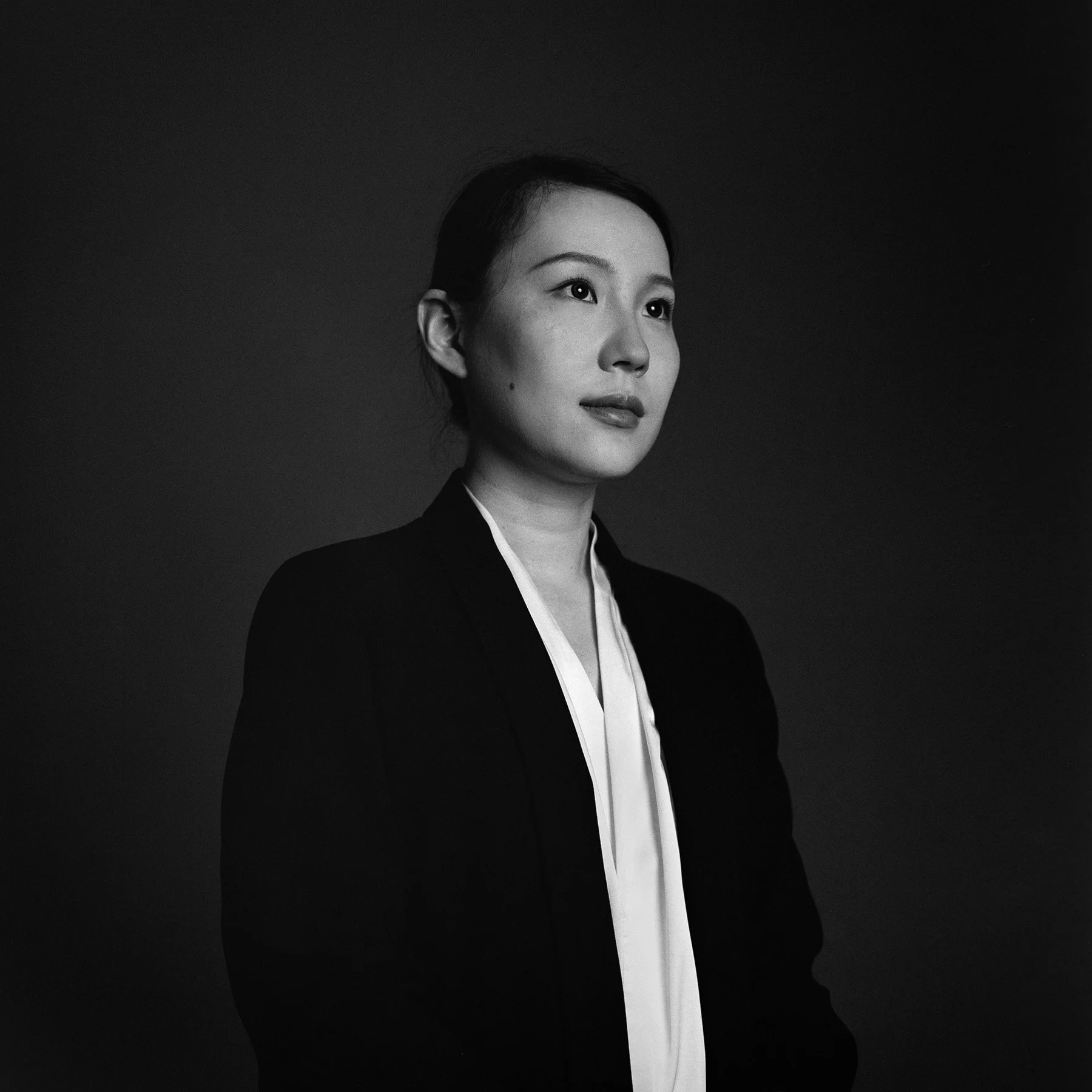 Formal portrait of Elsa on medium format Ilford Delta 100 film