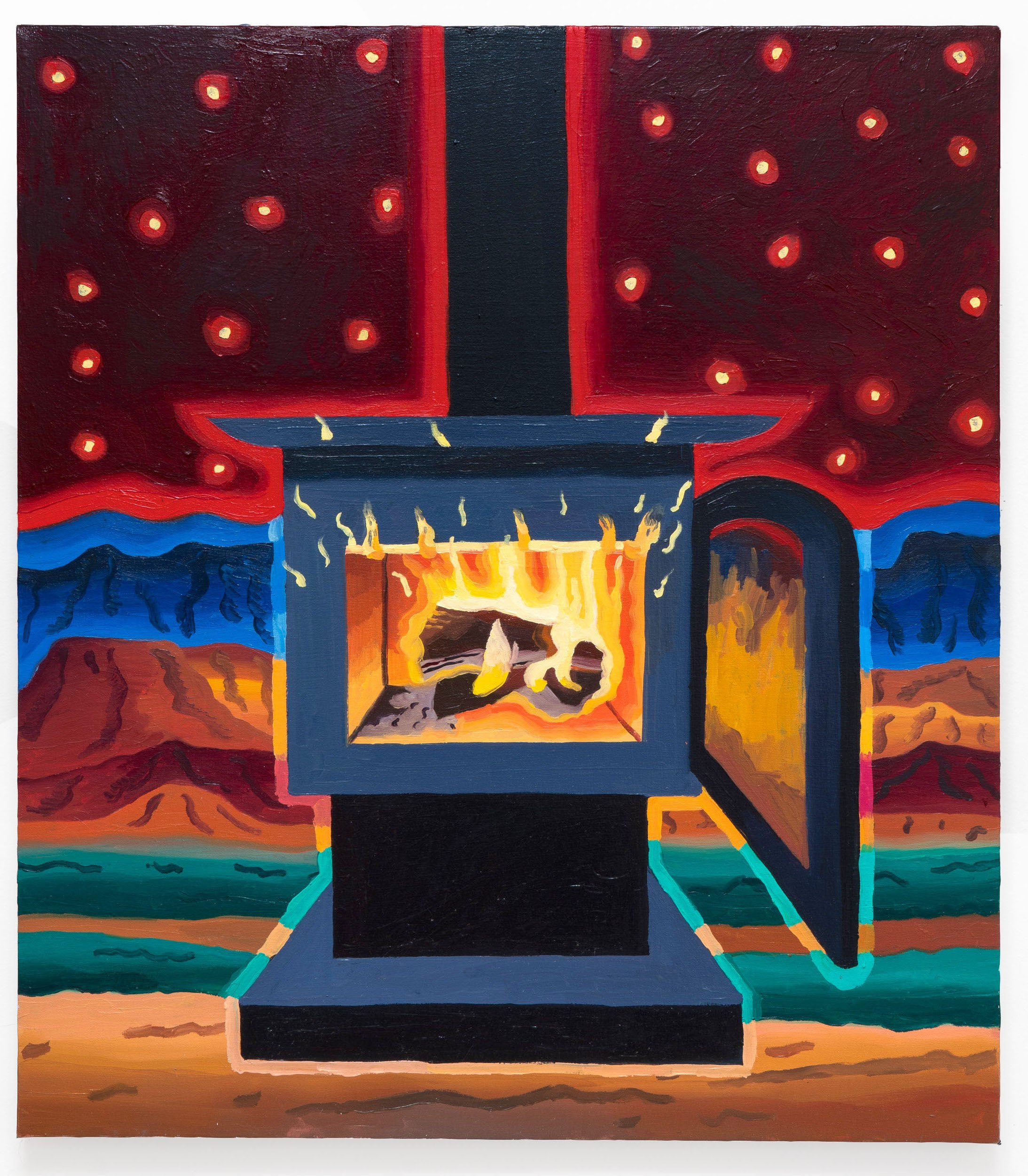 "Black Stove with Red Sky"