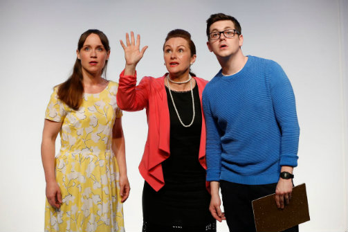 Scarlett Alice Johnson, Debra Baker, and Sean Michael Verey in Radiant Vermin. Photo by Carol Rosegg.