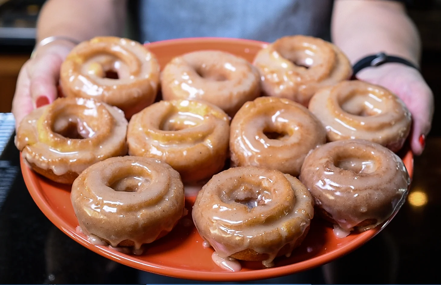 Top Pot's seasonal and newly famous Pumpkin Old Fashioned doughnut -- made with real pumpkin filling and spices. Image: Mark Klebeck Photography.