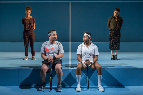 Jeanine Serralles, Michael Braun, Bhavesh Patel, and Jennifer Lim in Don't You F**king Say A Word . Photo by Hunter Canning.