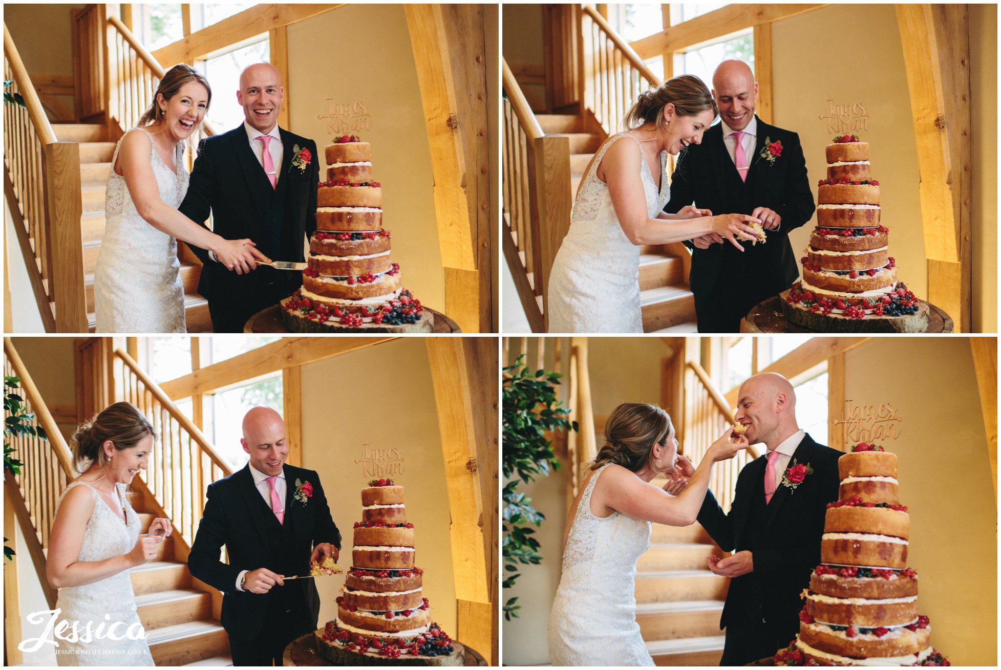 bride & groom cutting their cake on their wedding day