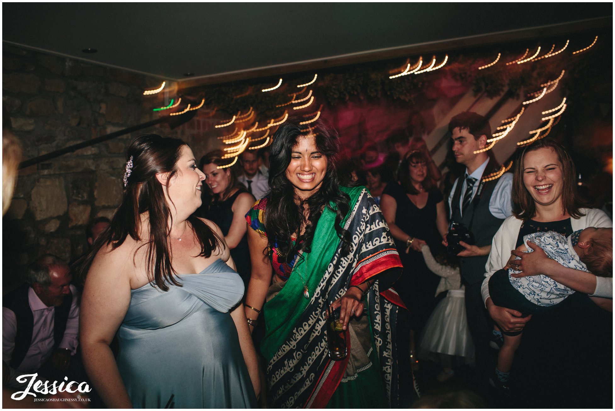 wedding guests dancing at the wedding reception in north wales