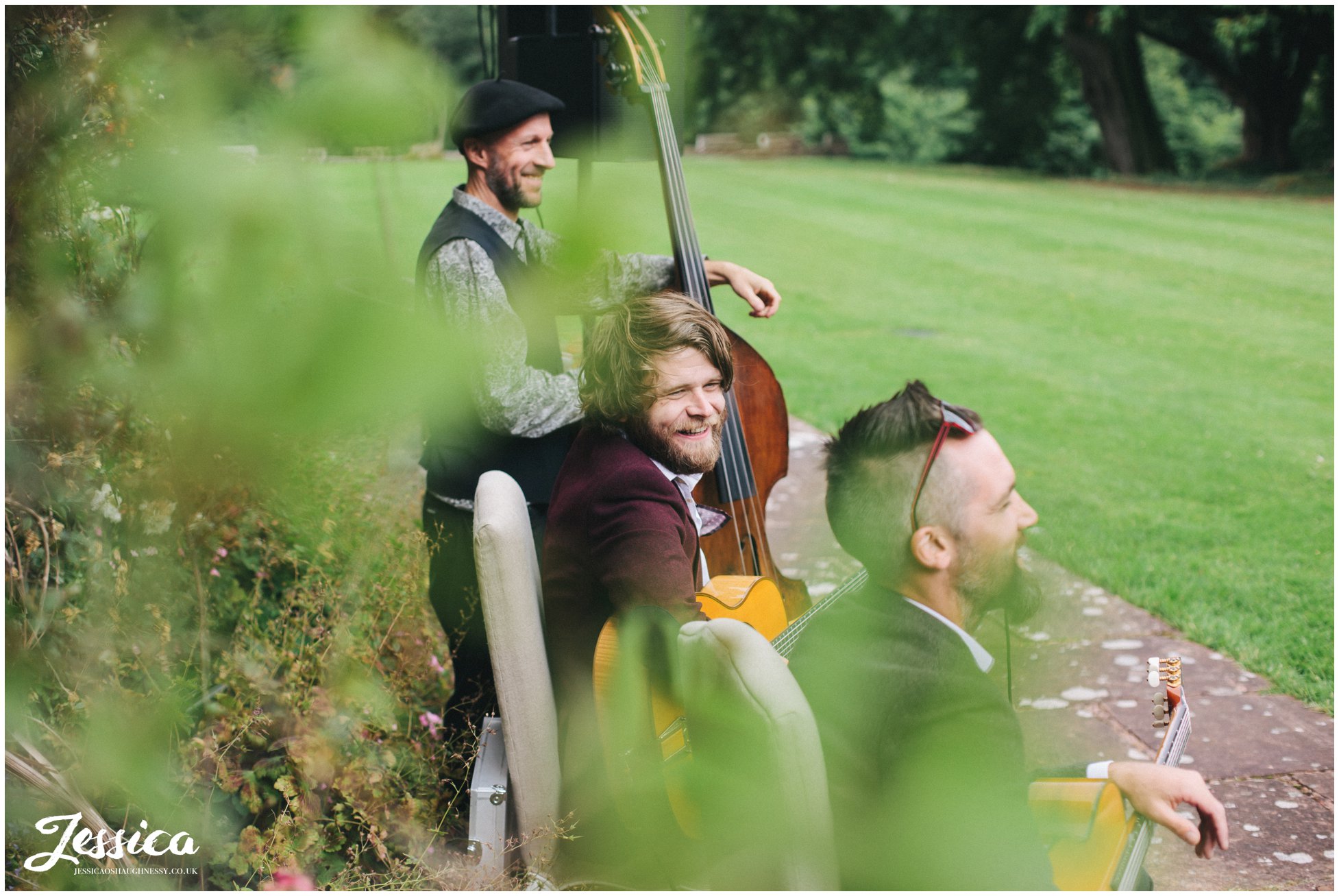 band play music outside askham hall for a wedding in the lake district