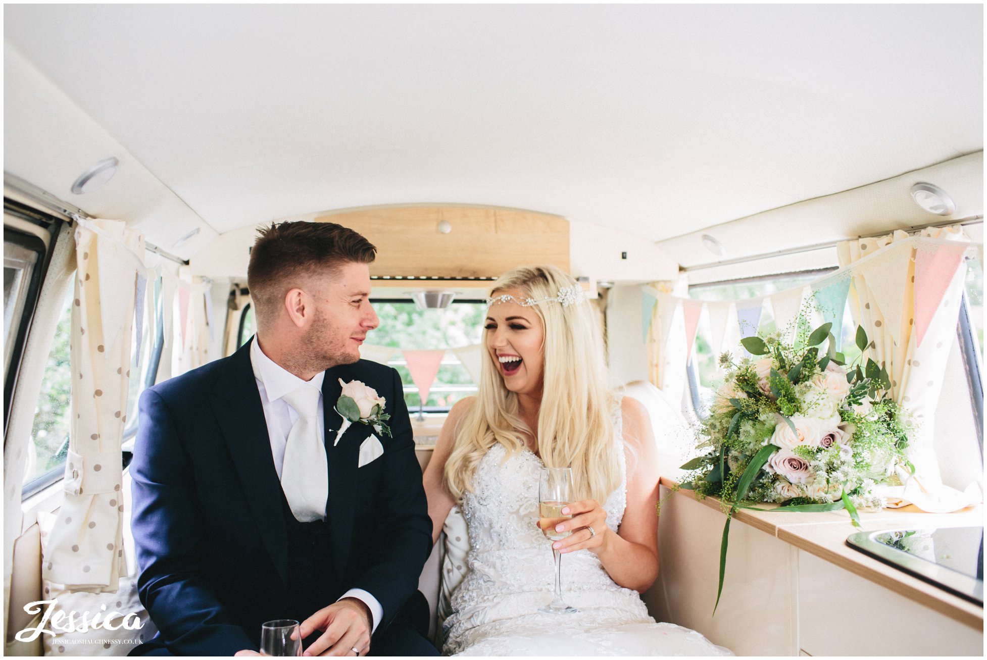 newly wed's arrive at their west tower wedding in lancashire