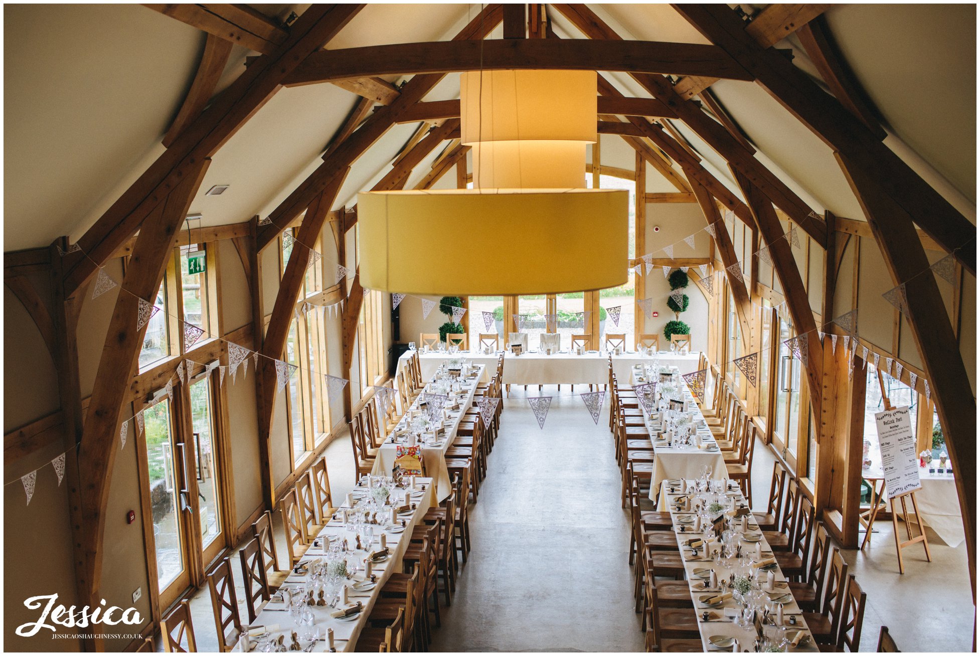 tower hill barns wedding breakfast room set up ready for guests - north wales wedding photographer