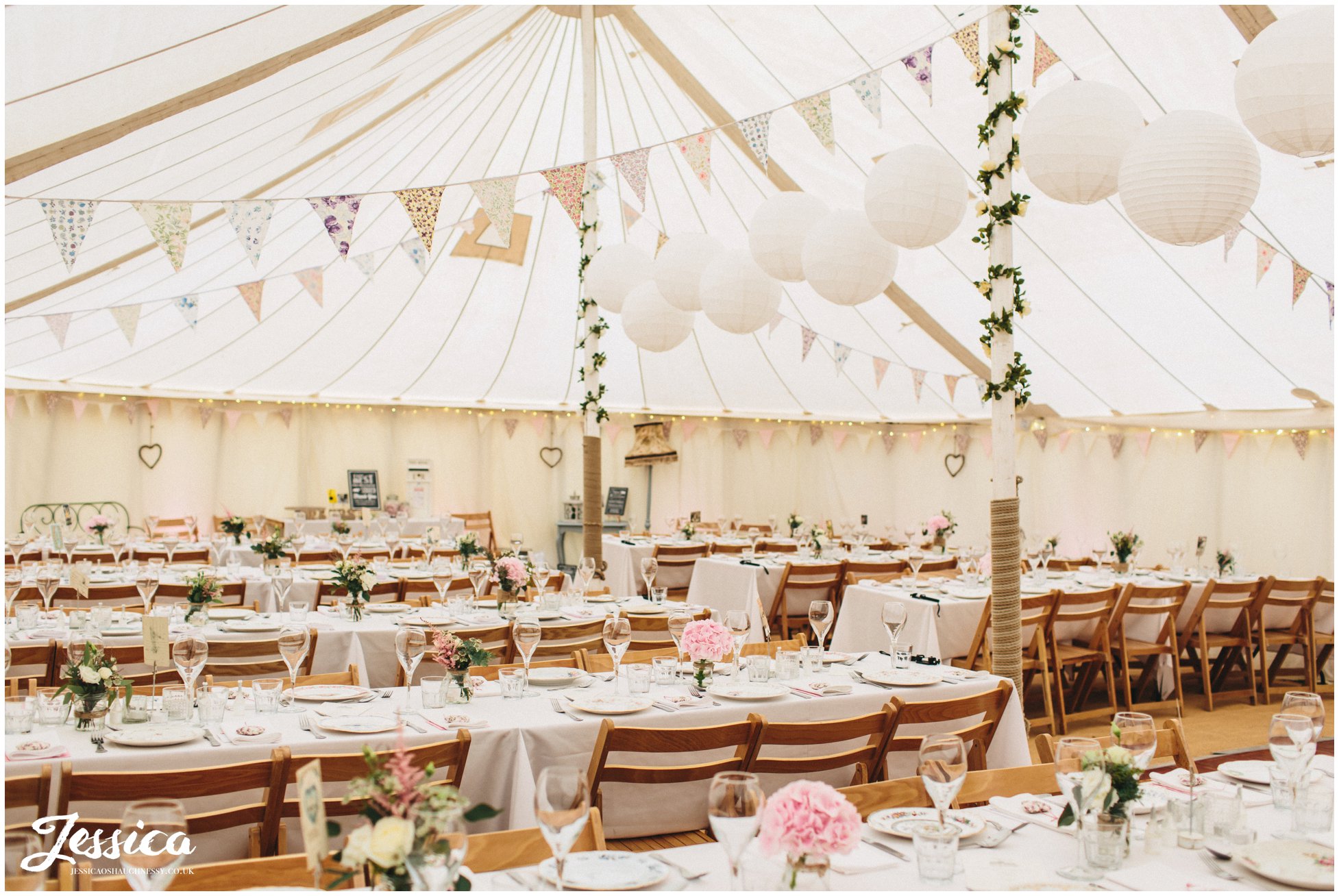 vintage tea-party wedding marquee at the cholmondeley arms