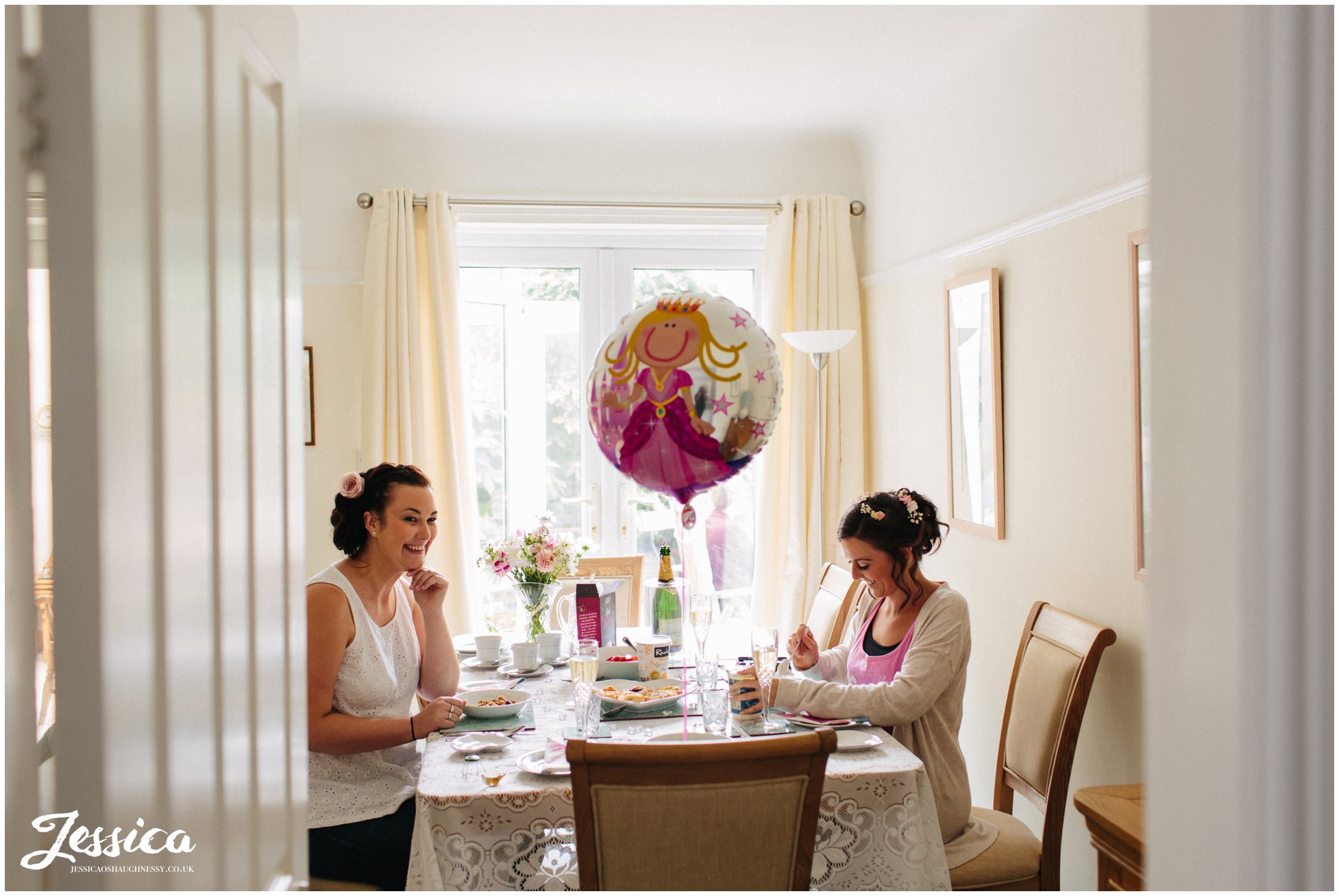 bride having breakfast on her wedding day