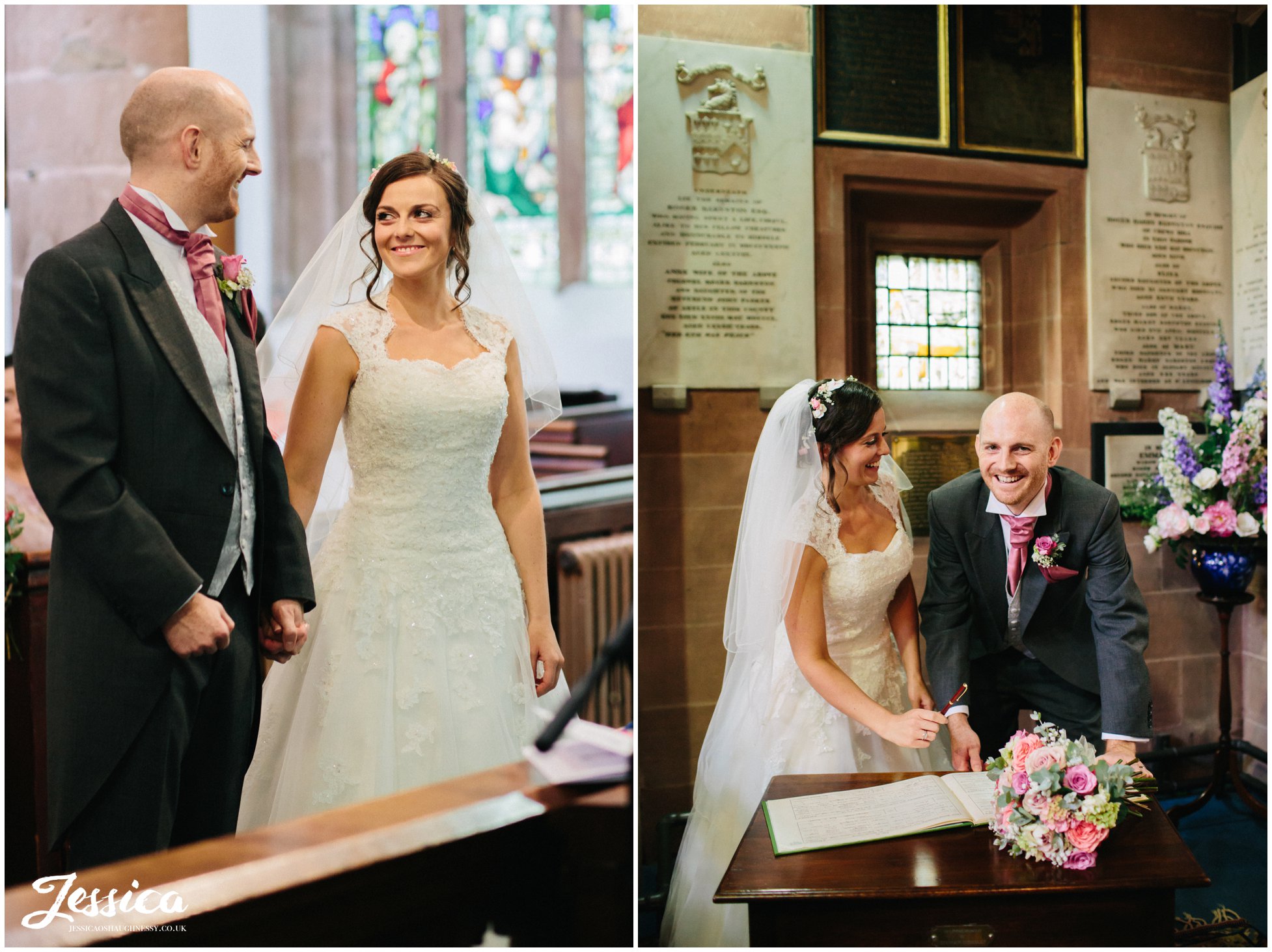 bride & groom during their ceremony at farndon church