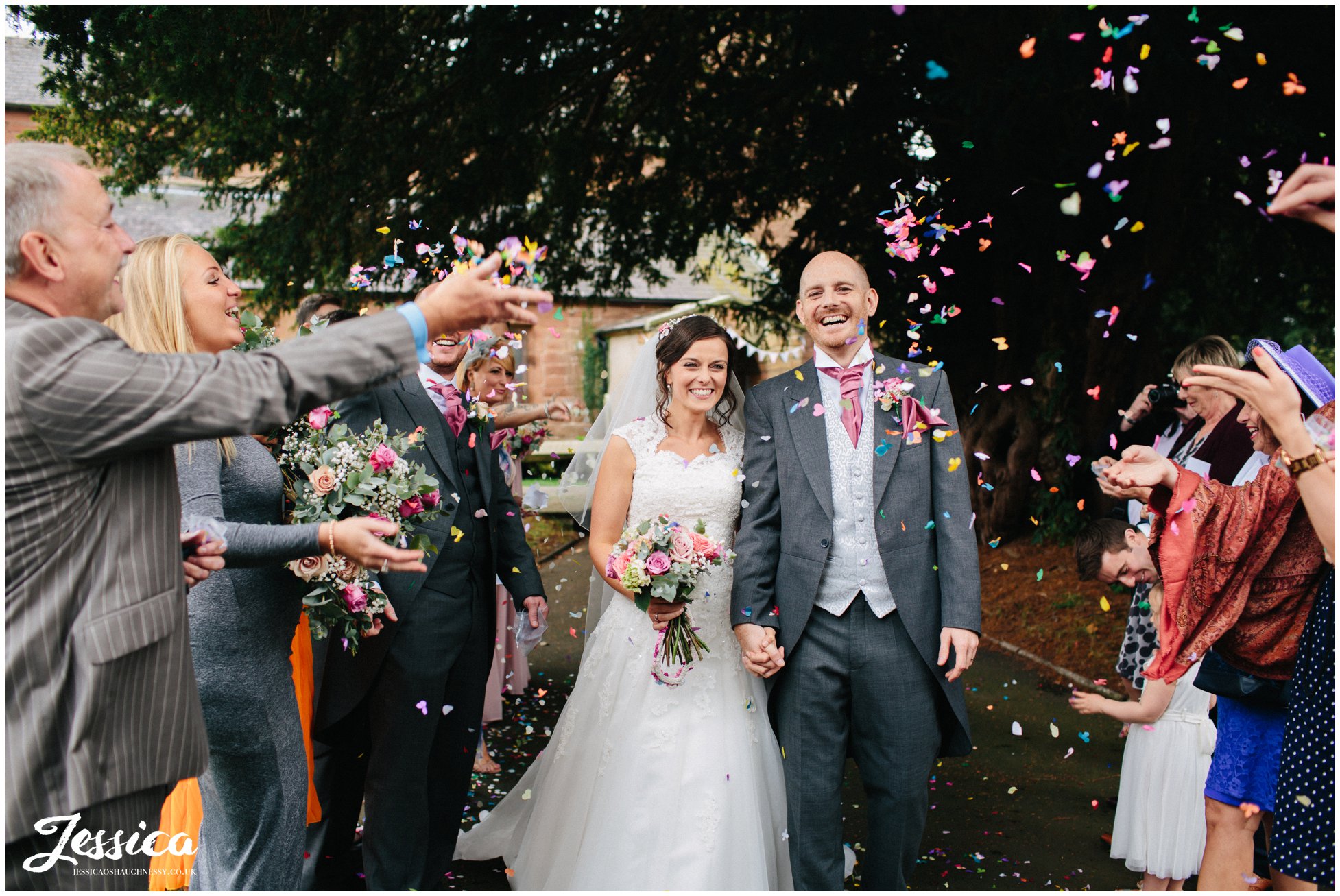 colourful confetti lin at st chad's church in farndon, chester