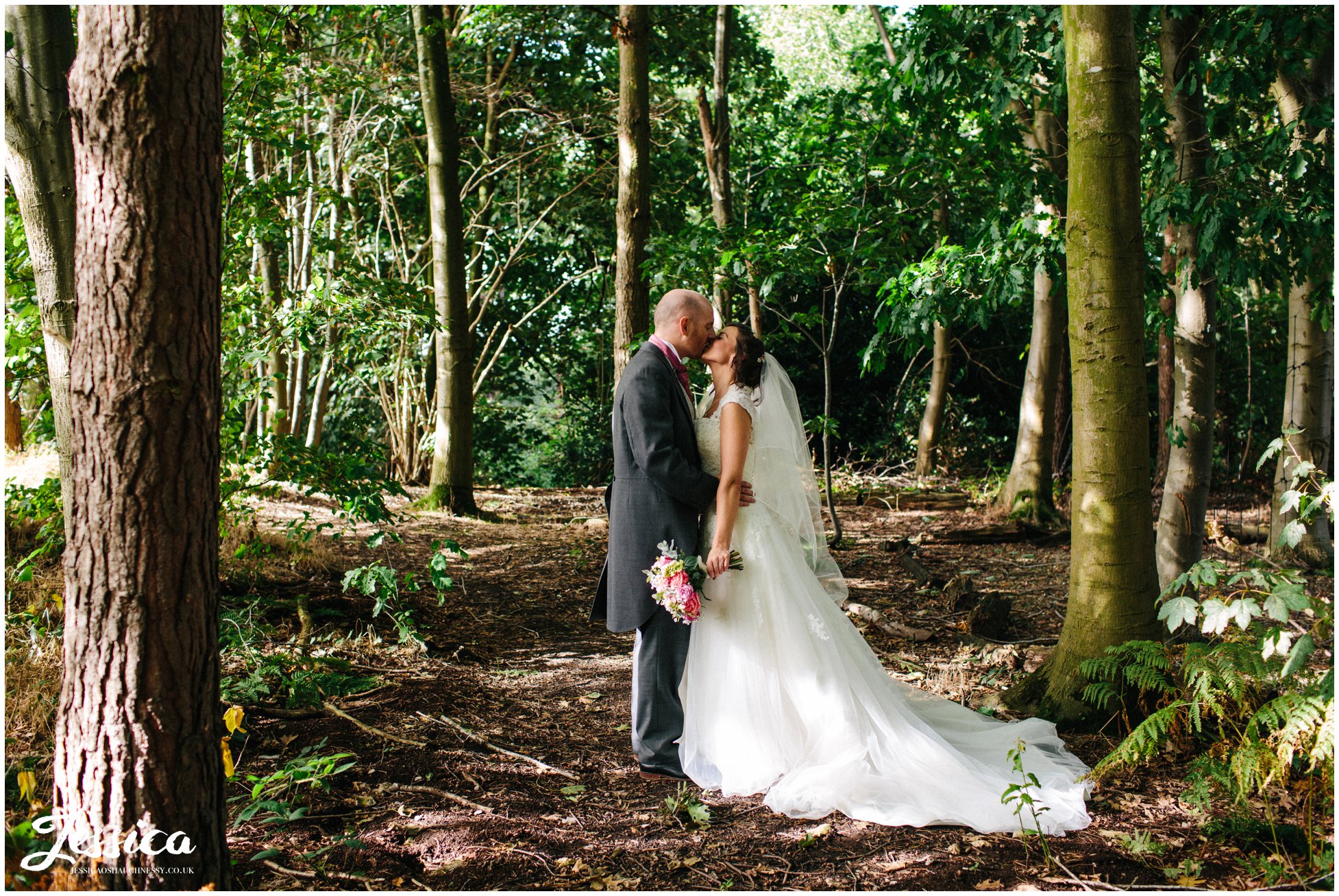 newly wed's in the woodland at their cheshire wedding