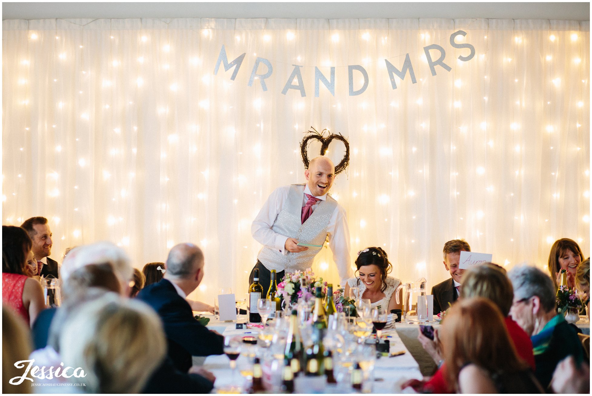 groom giving a speech on his wedding day in cheshire