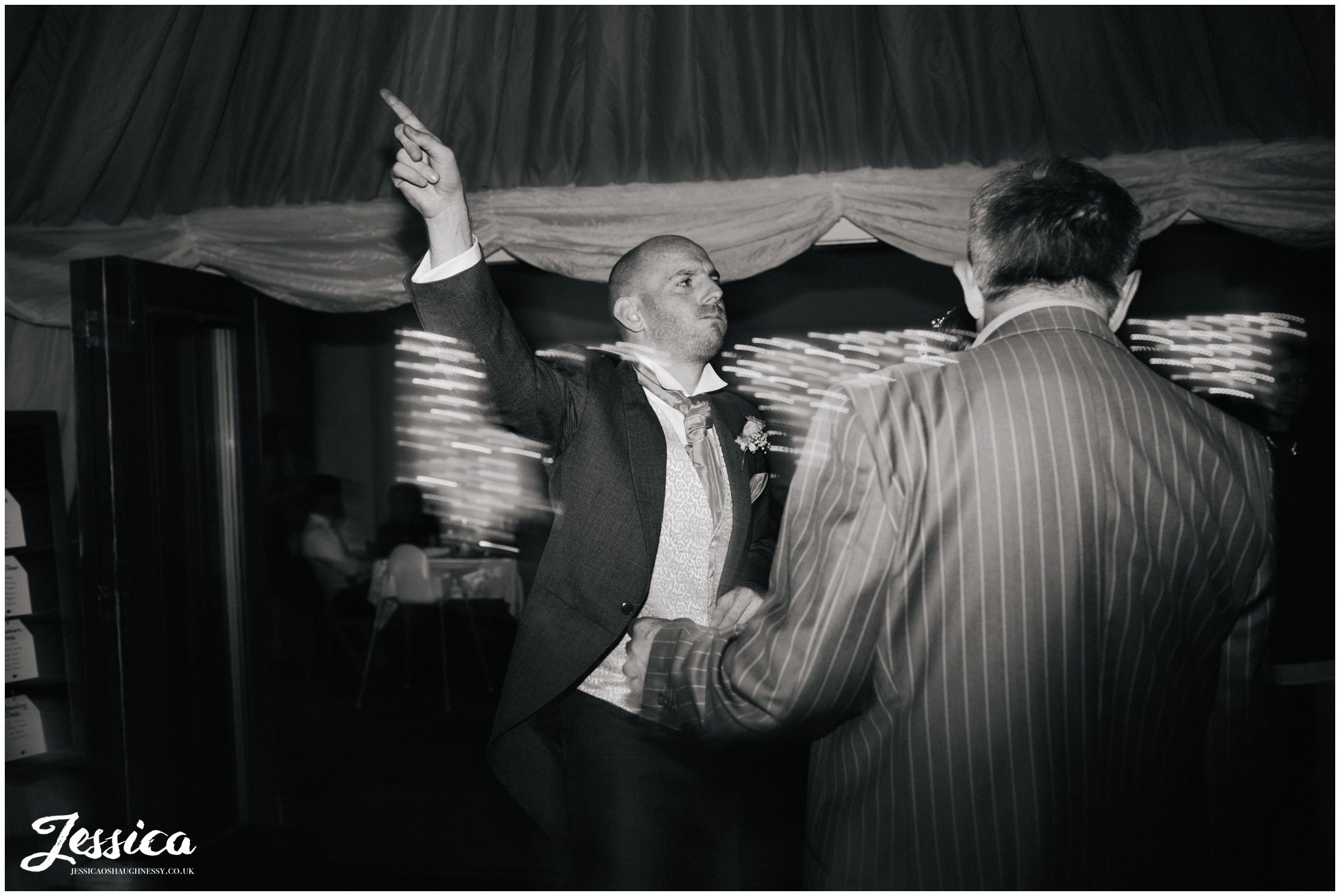 groom dancing at his wedding at harthill weddings, cheshire