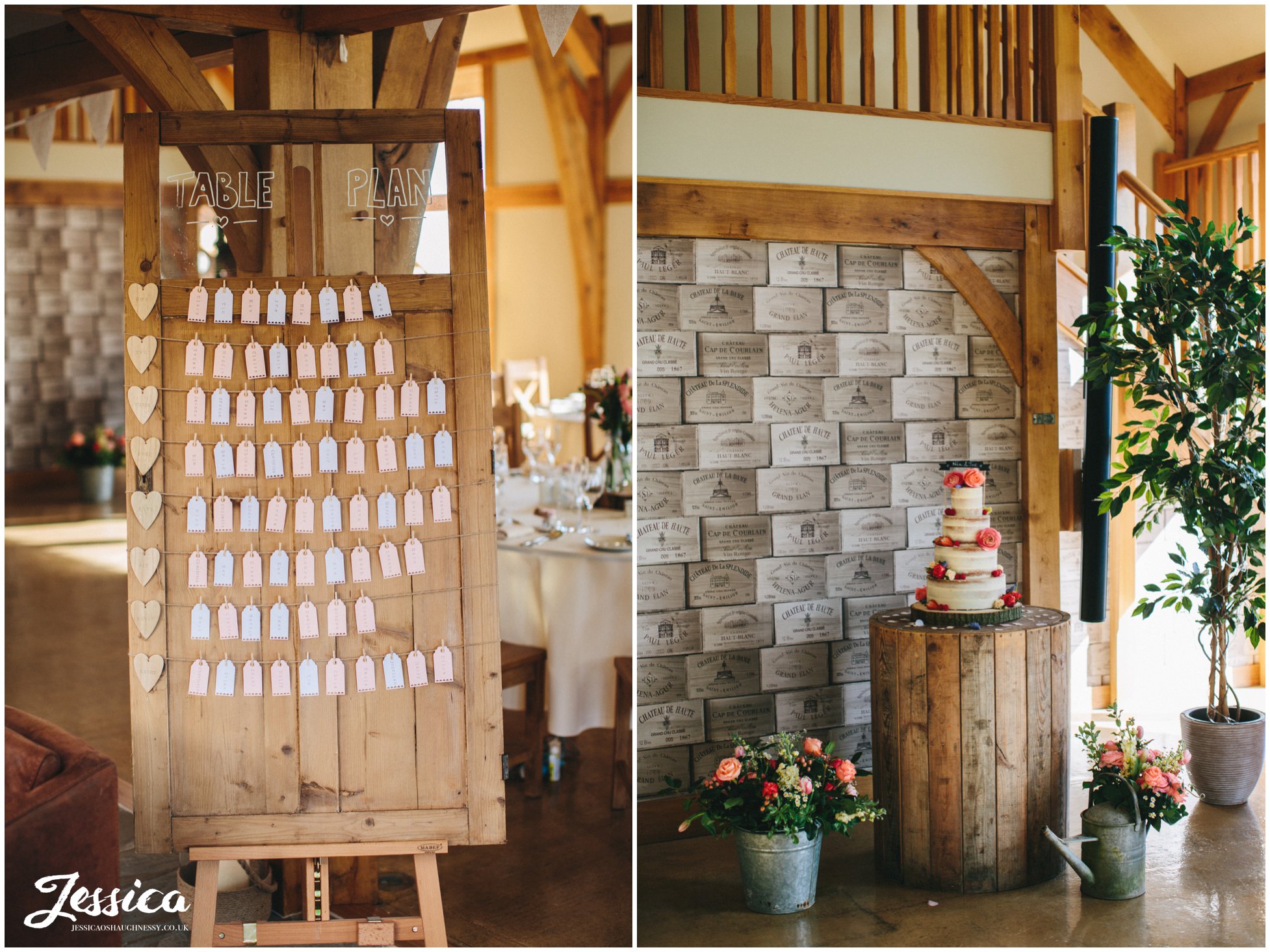 tower hill barns wedding - detail shot of table plan and cake