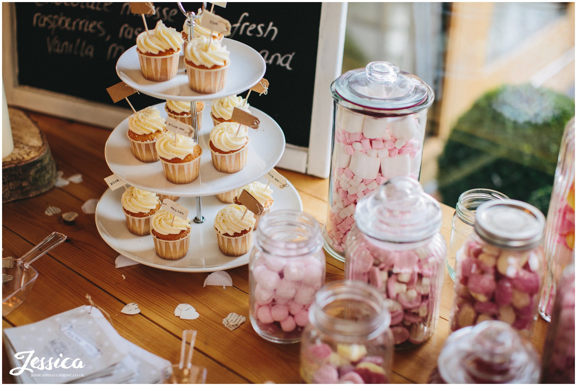 cupcakes provided for guests at the wedding reception in north wales