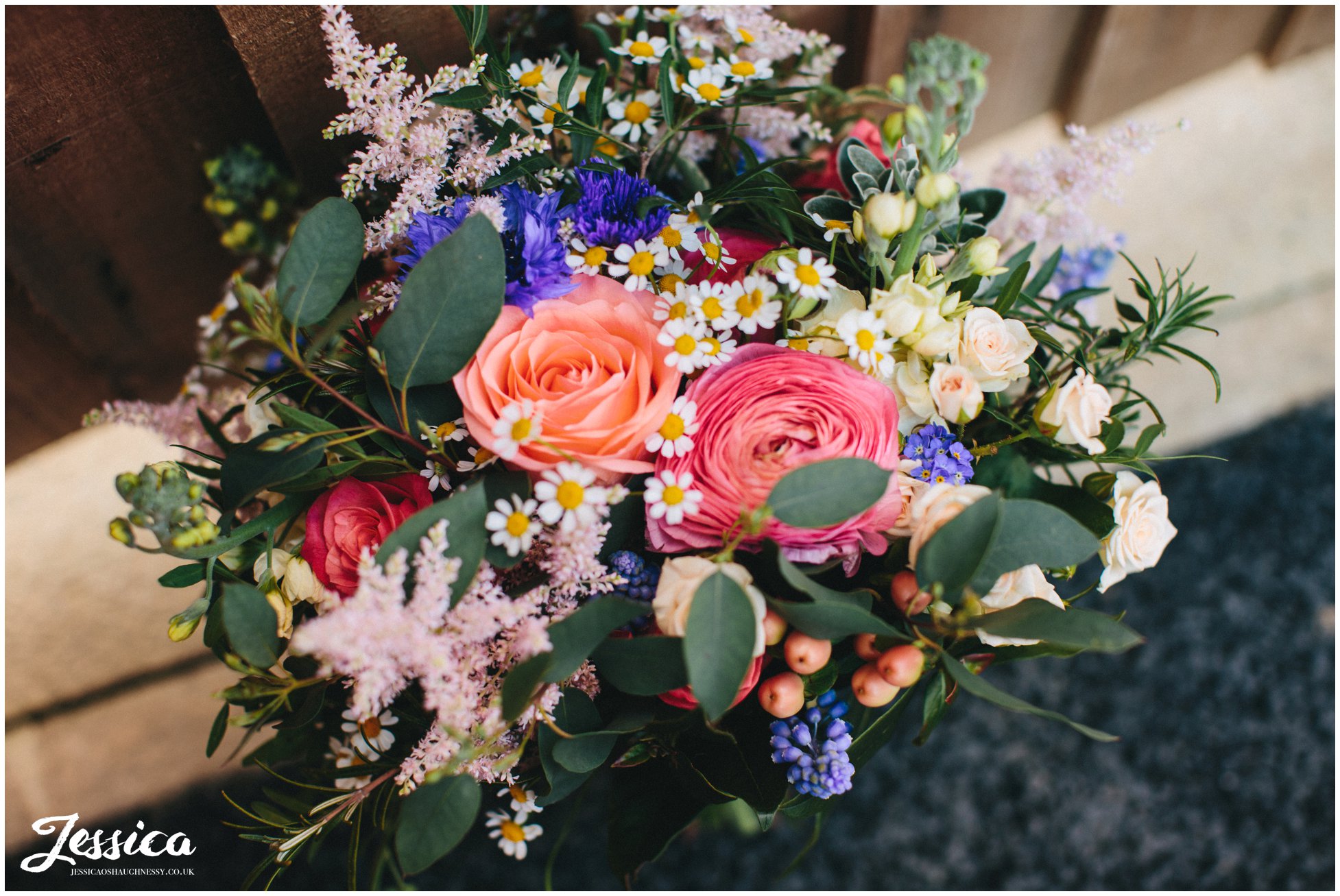 rustic bridal bouquet on the morning of the wedding