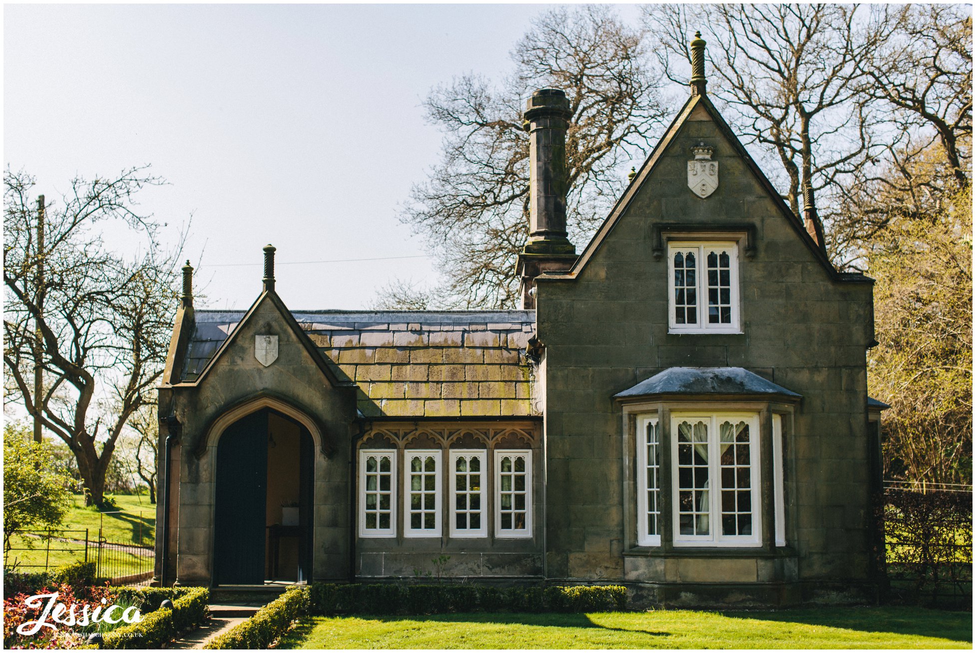 The stone lodge at Combermere Abbey where the bride gets ready