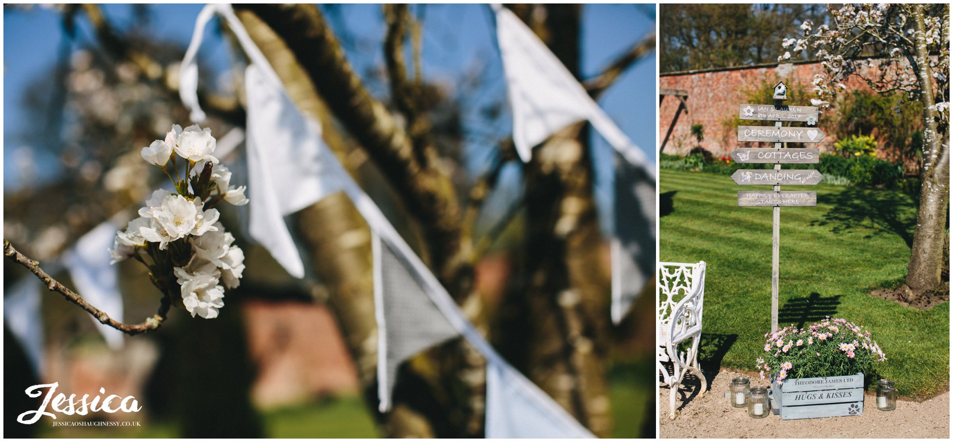 rustic wedding details decorate the grounds of Combermere Abbey