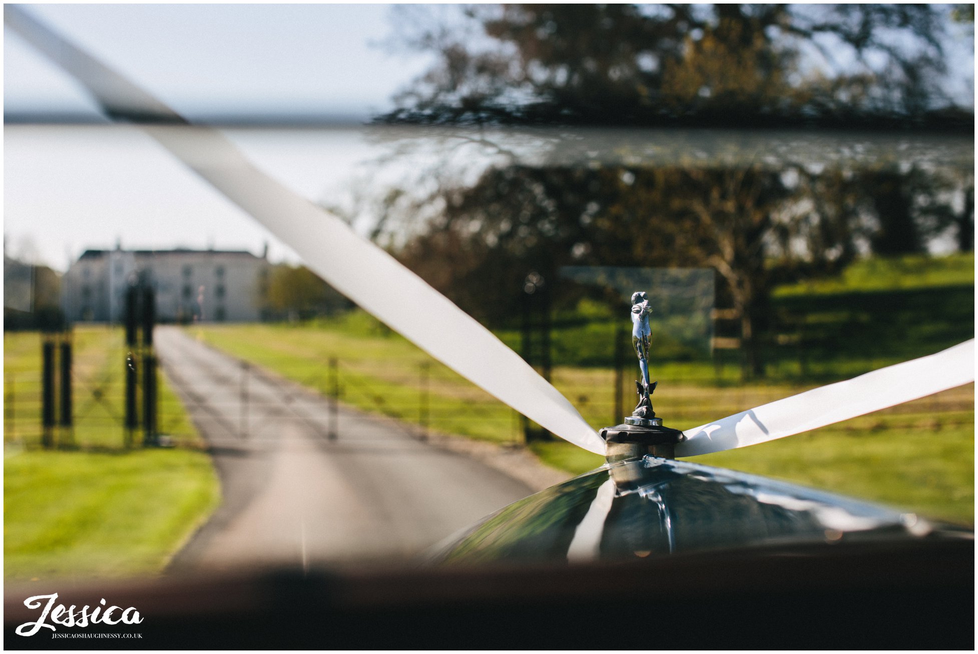 Combermere Abbey's wedding car drives couple to lake
