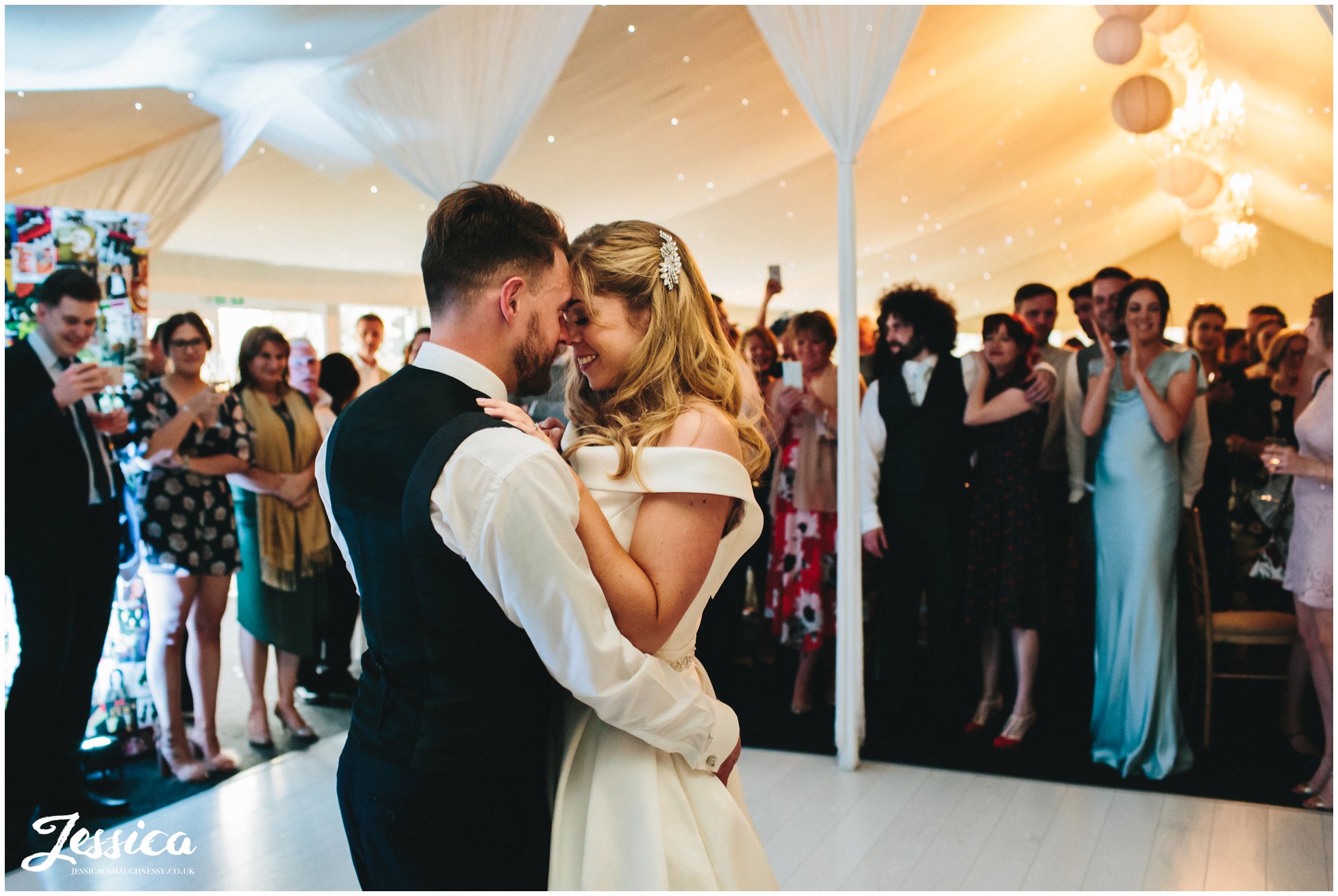 bride & groom share first dance in the pavilion at Combermere Abbey