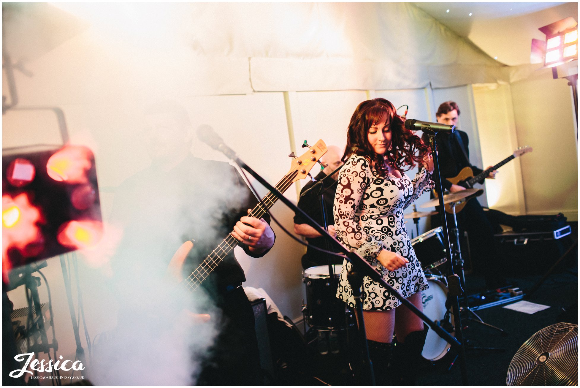 wedding band sing during reception at Combermere Abbey