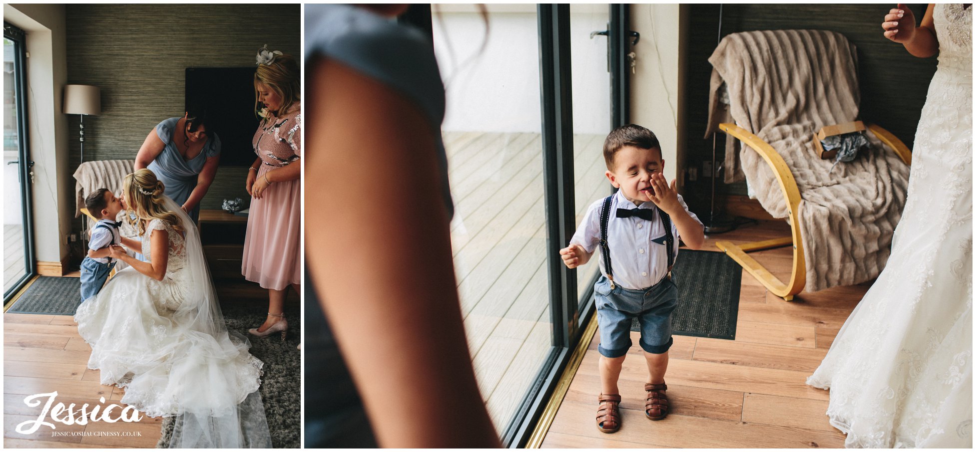 page boy wipes off kiss from the bride - thornton manor wedding