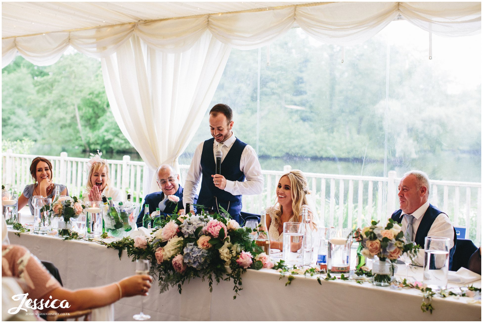 groom's speech in the lakeside marquee, thornton manor