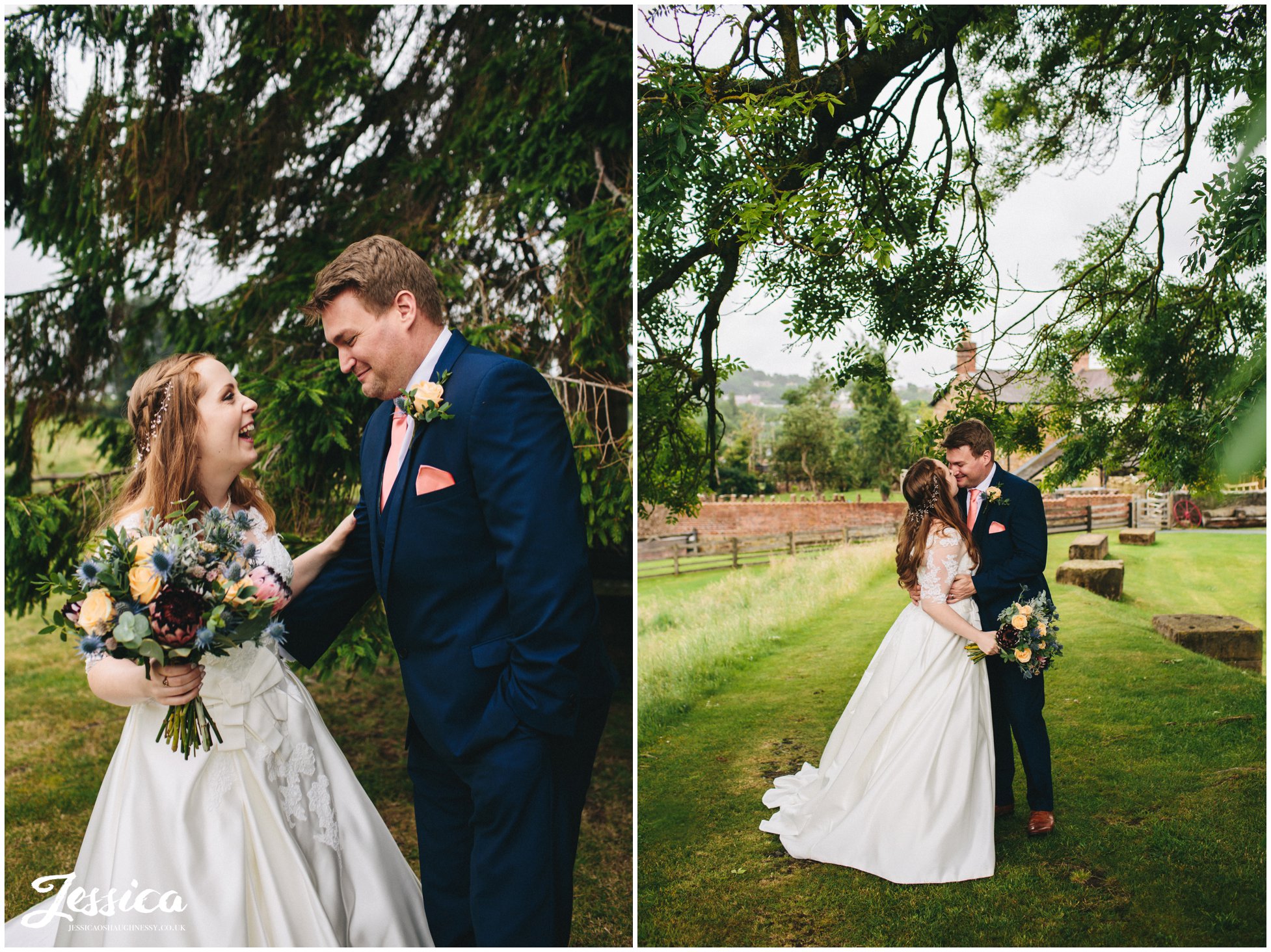 bride & groom during their portrait shoot on their tower hill barns wedding day