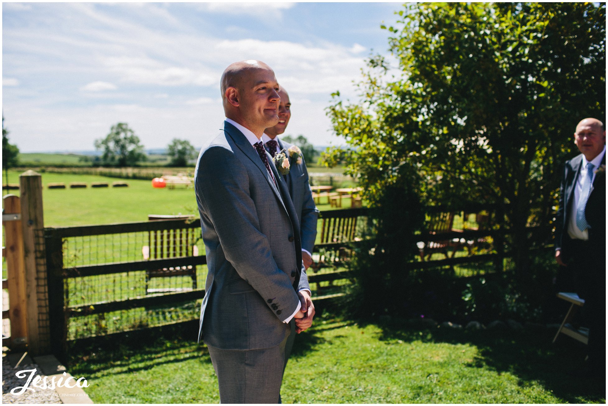 groom waiting for the bride during their wedding ceremony in yorkshire