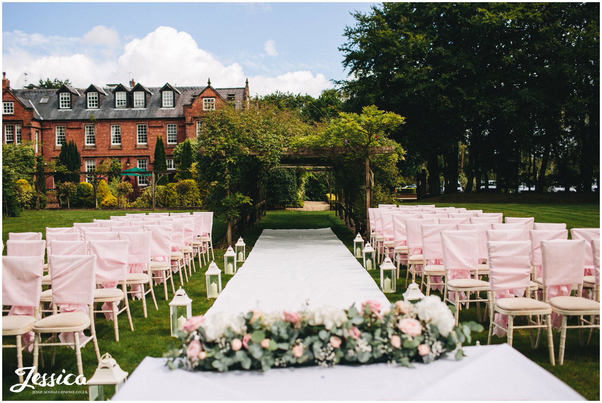 outdoor ceremony set up at nunsmere hall in cheshire