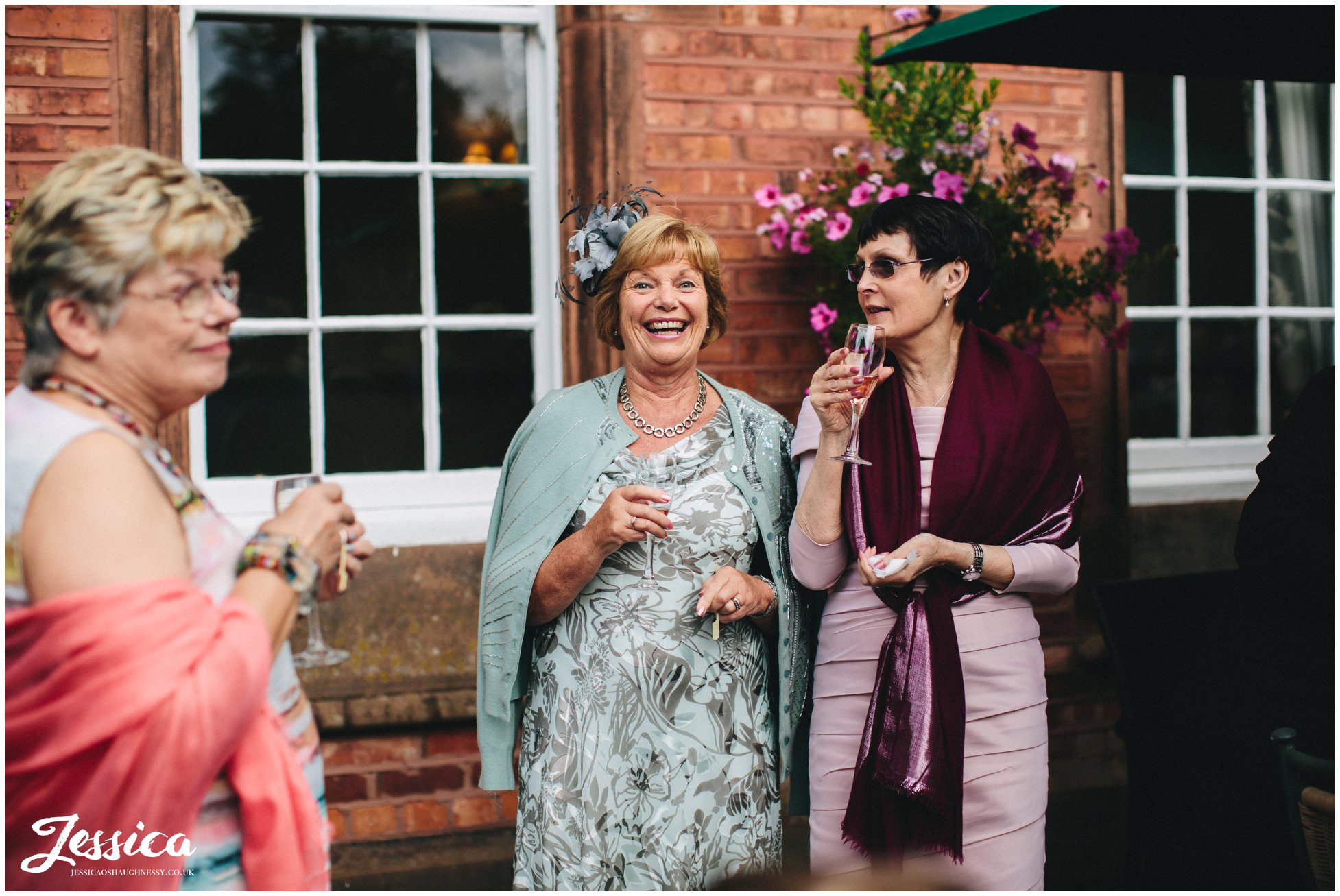 guests laughing after the cheshire wedding ceremony