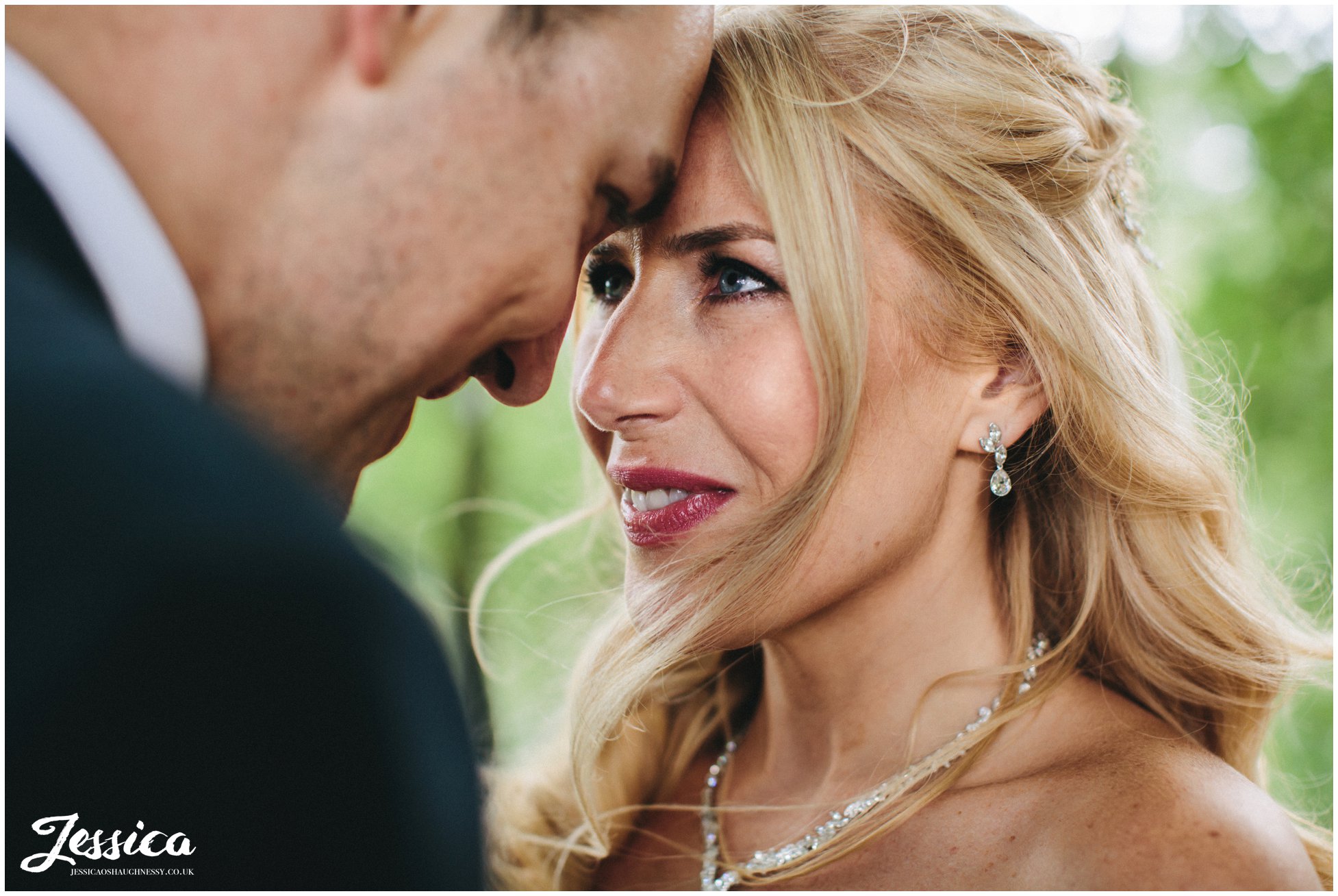 romantic shot of newly wed's after their wedding ceremony in cheshire