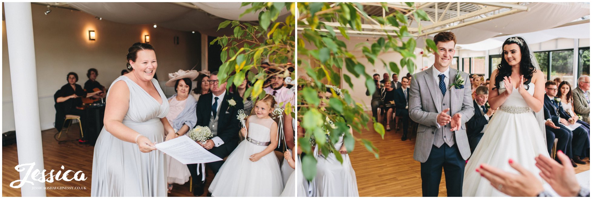 bridesmaid gives emotional reading during the wedding ceremony