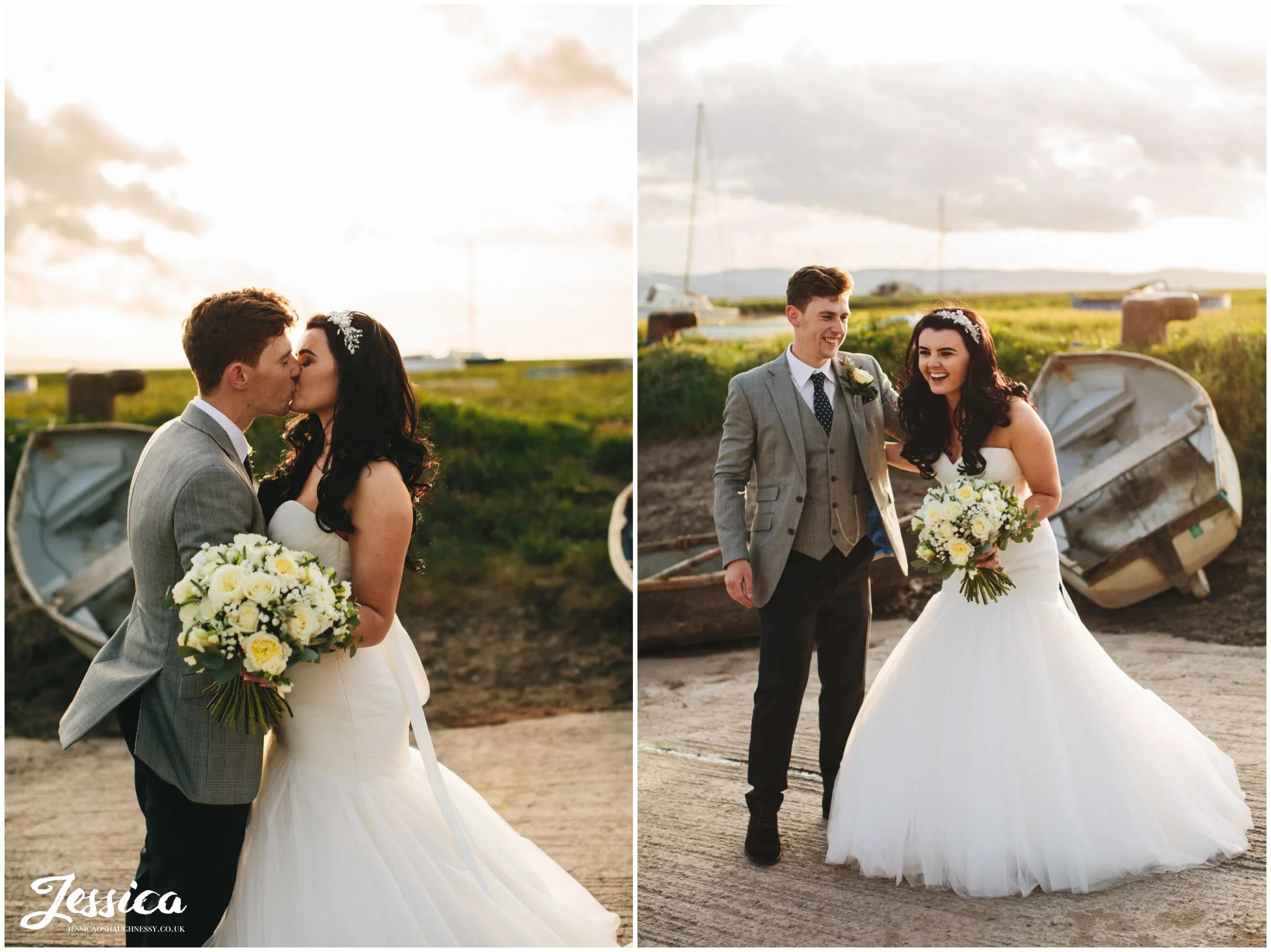 couple kissing in the golden sun light, wirral wedding