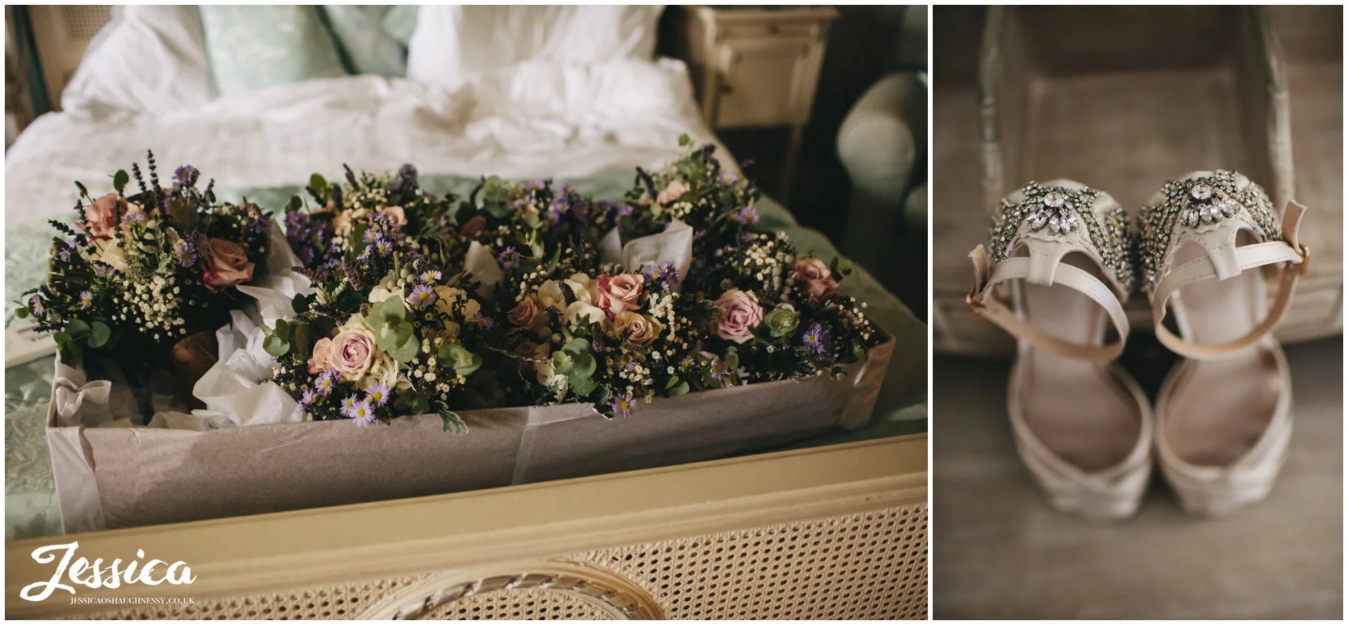 wedding bouquets and brides shoes