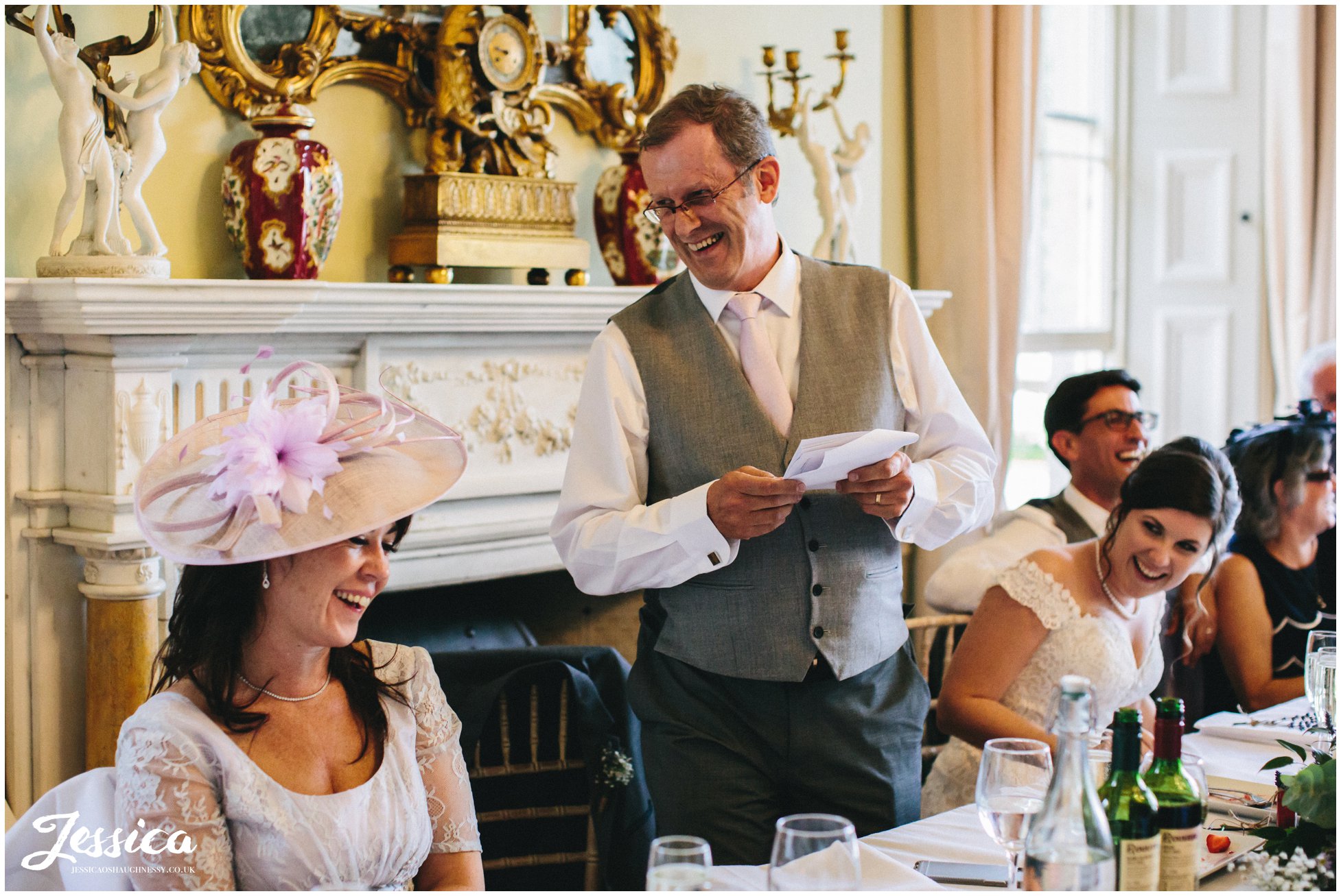 father of the bride gives speech at prestwold hall wedding