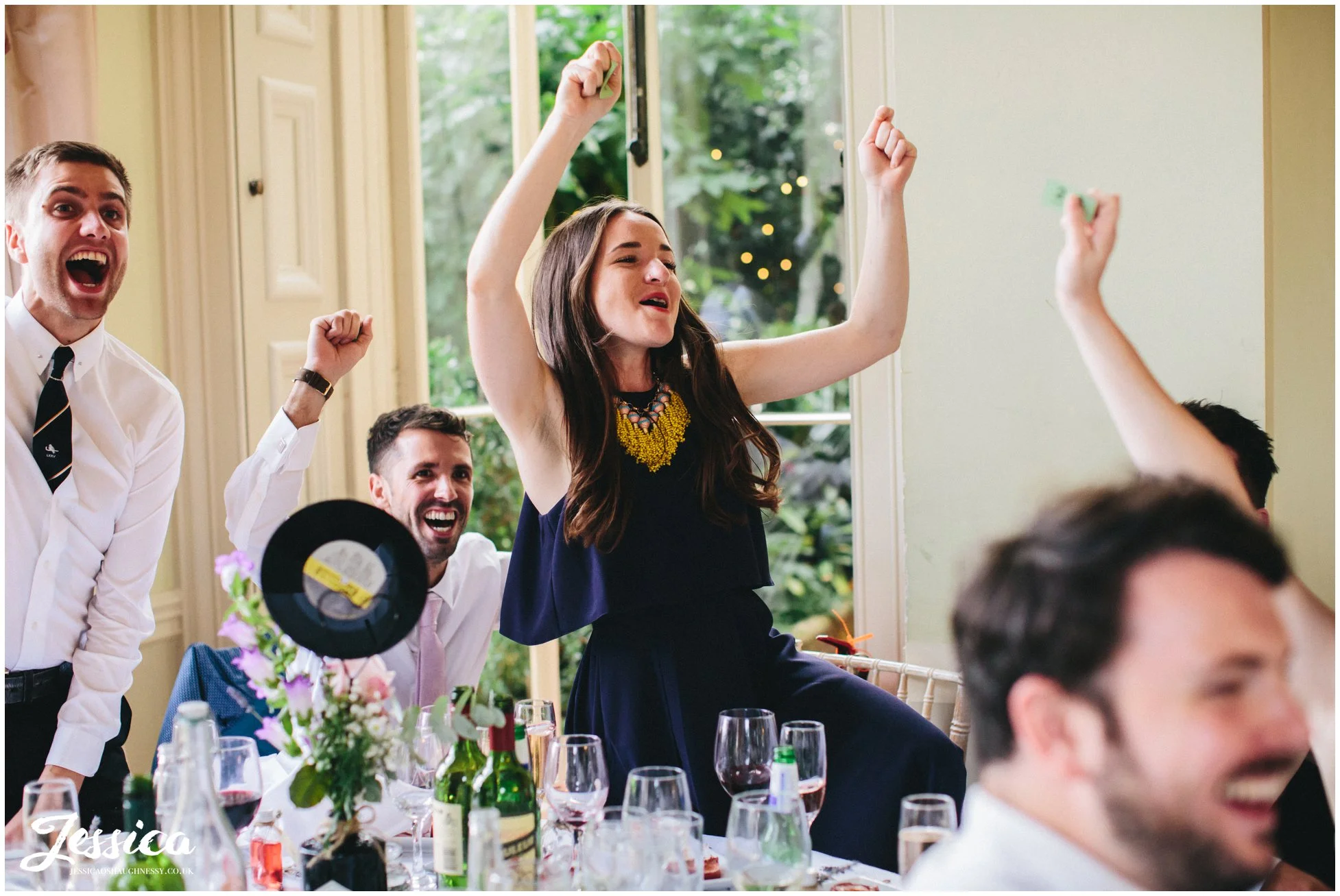 guests celebrate winning the prestwold hall wedding raffle